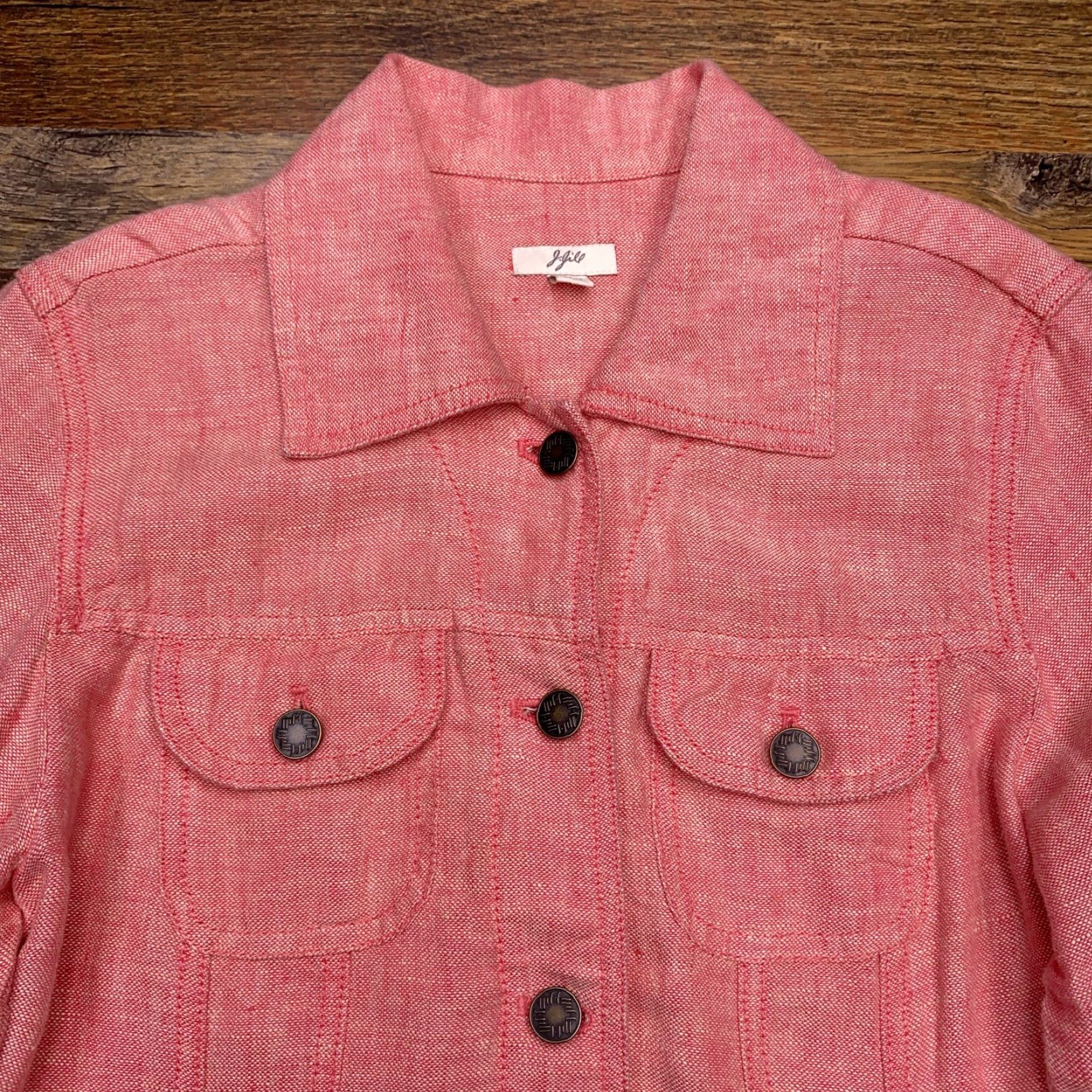 J. Jill J. Jill Jacket Shacket Denim Linen 2XS Red Women Regular Long Sleeve Button Pockets Modern Vintage? Size XXS / US 00 / IT 34 - 7 Thumbnail