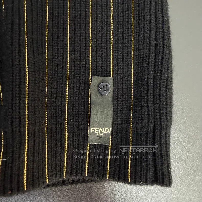 Fendi Fendi Black vertical striped gold thread cashmere cardigan Size US M / EU 48-50 / 2 - 7 Thumbnail