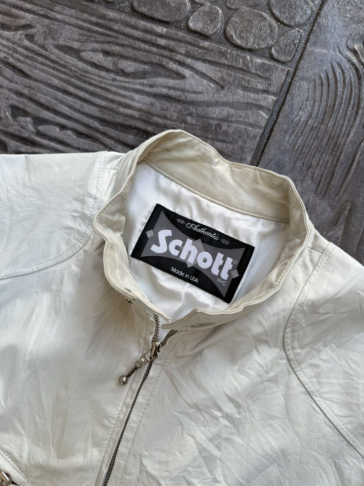 Schott SCHOTT White Leather "Made in USA" RARE Jacket Size US M / EU 48-50 / 2 - 2 Thumbnail