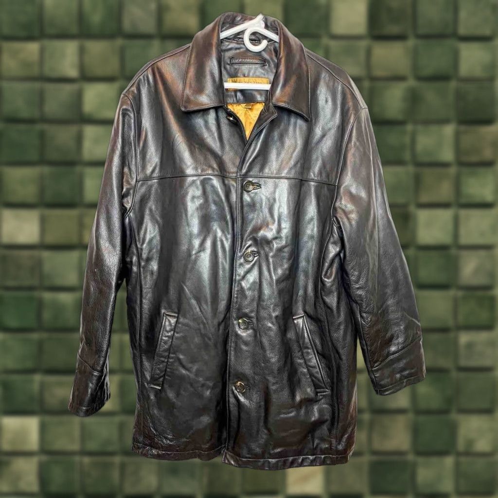 VINTAGE ANDREW MARC Bomber Jacket Men's Leather Coat Size Large Black  Button-Up Regular Fit