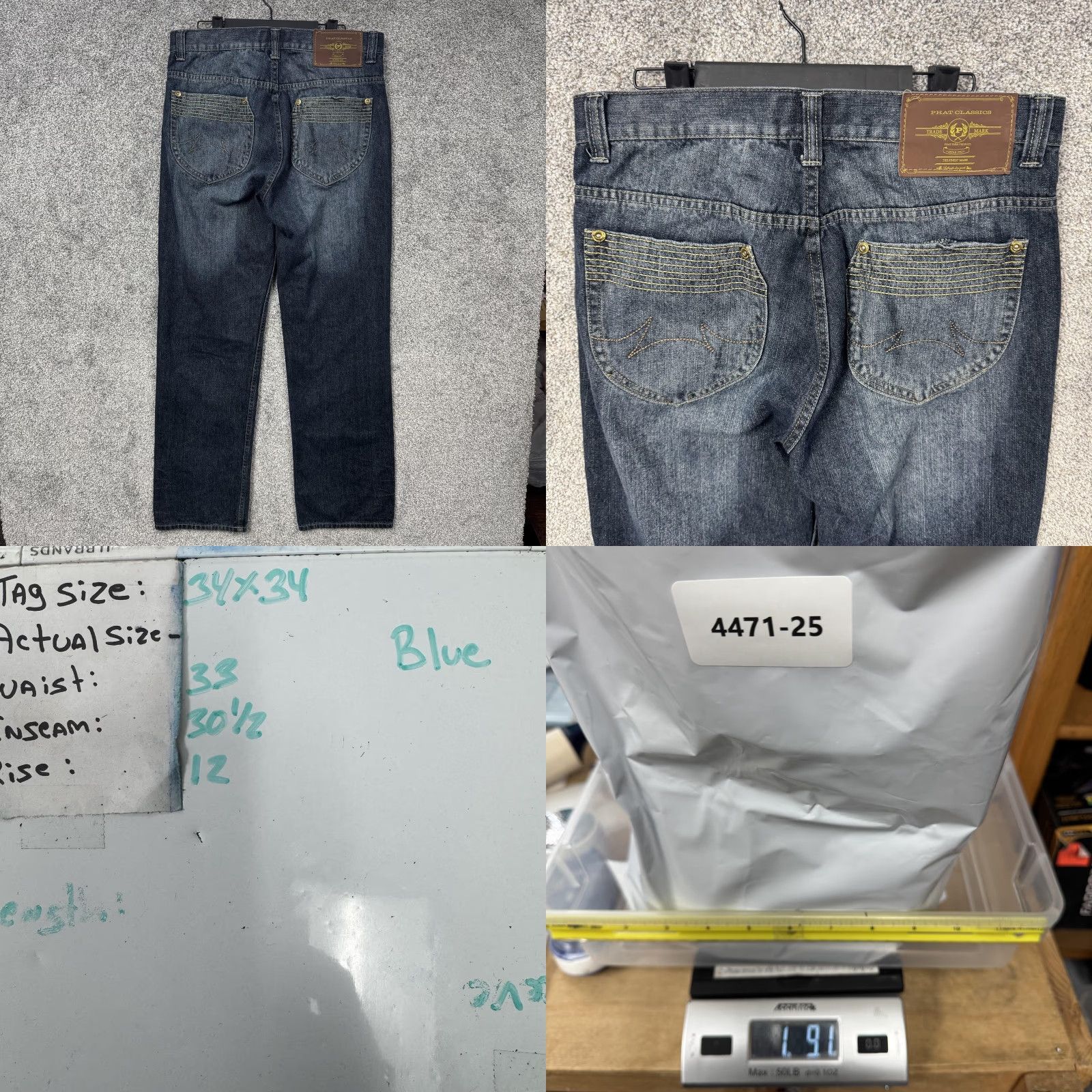 Phat Farm Phat Farm Jeans Mens 34 Relaxed Fit Straight Leg Denim Blue 82% Cotton 18% Polyester Zip Fly Pockets Distressed PF Crest Jeans Mens Size US 34 / EU 50 - 9 Thumbnail