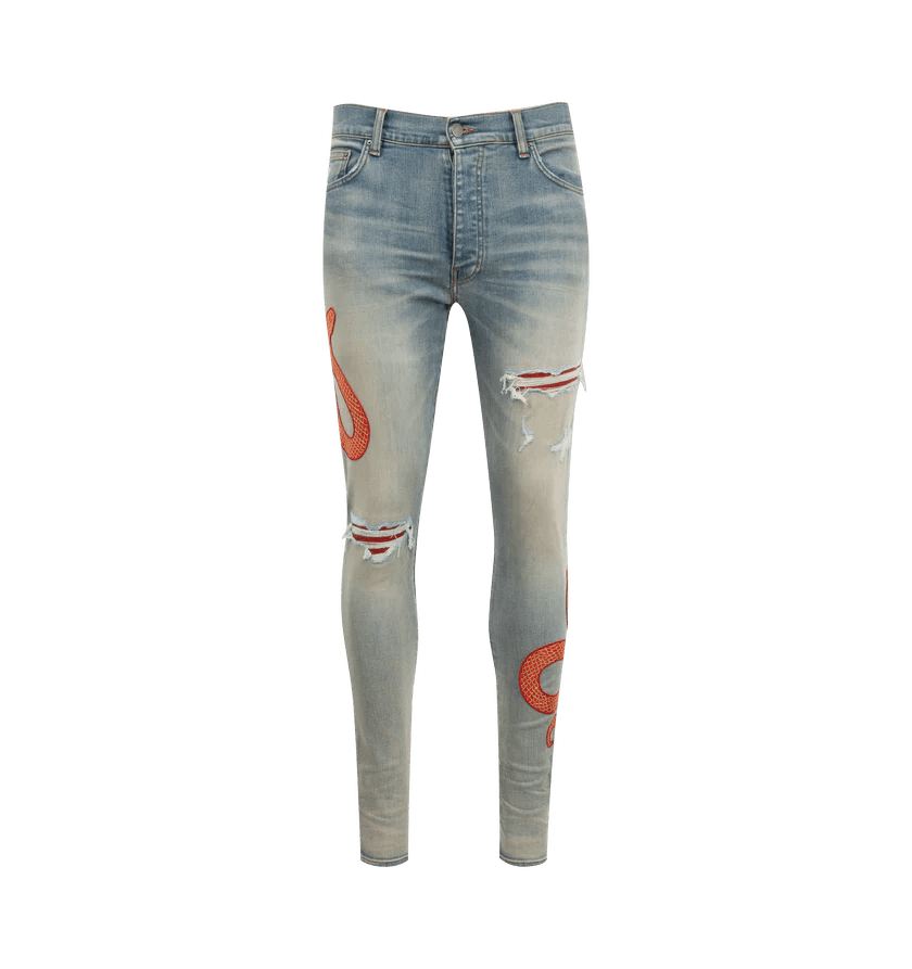 Amiri o1h1sh10525 Snake Skinny Jeans in Blue Size US 29 - 1 Thumbnail