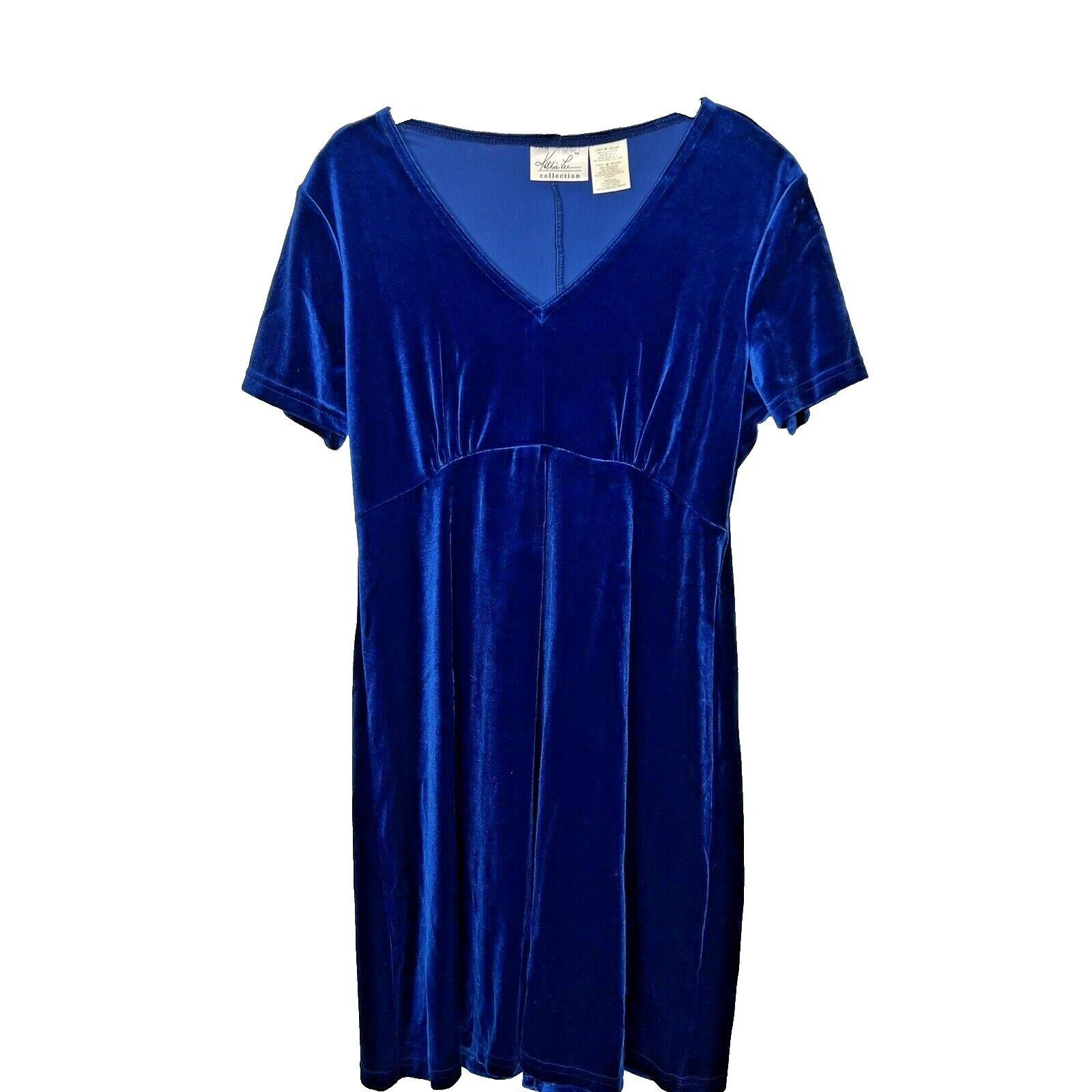 Vintage Vintage Kathie Lee Blue Velvet Mini Dress Medium Short Sleev Size M / US 6-8 / IT 42-44 - 1 Thumbnail