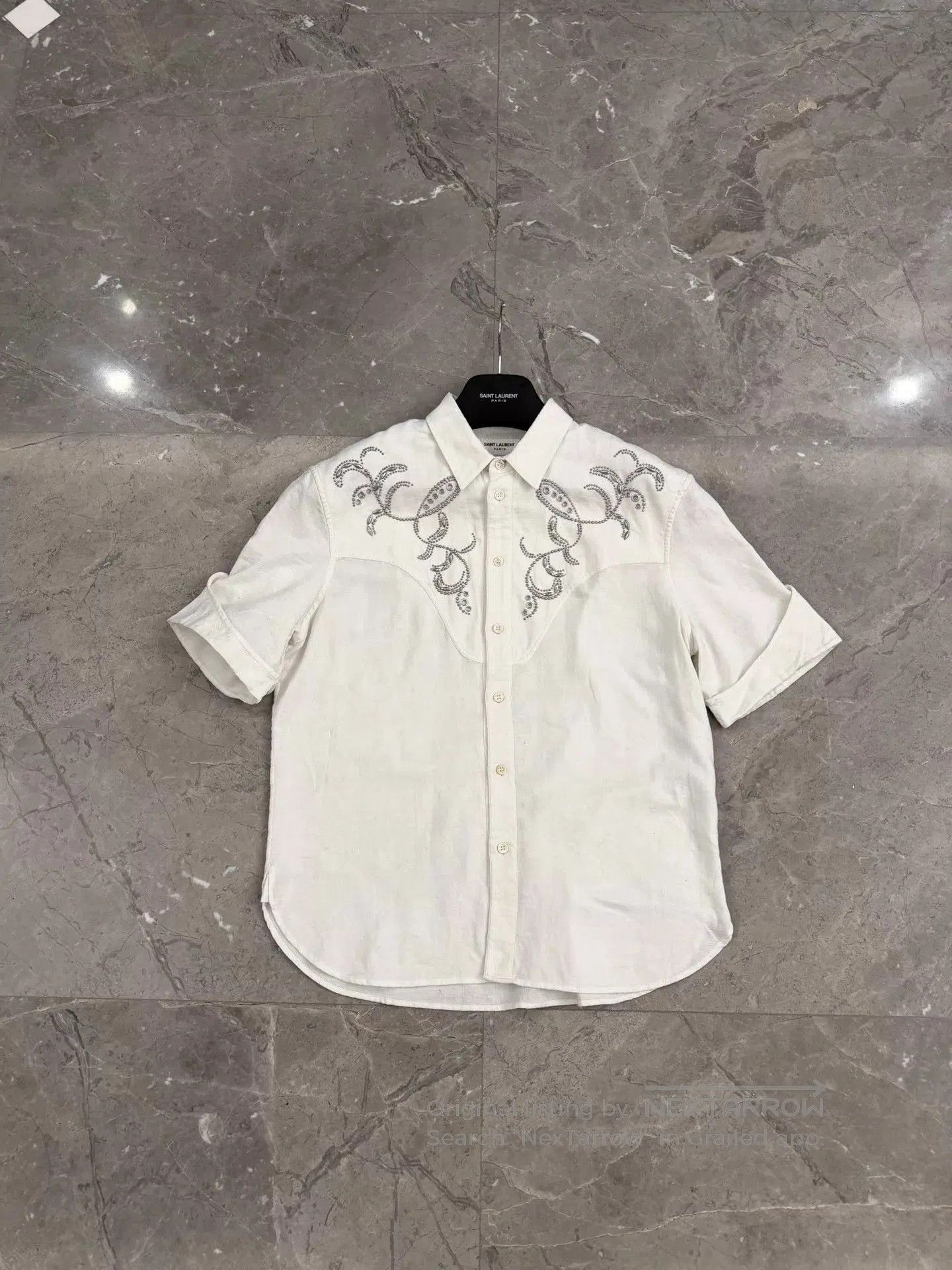 Saint Laurent Paris White Short Sleeve Embroidered Collar Shirt. Size US M / EU 48-50 / 2 - 1 Thumbnail