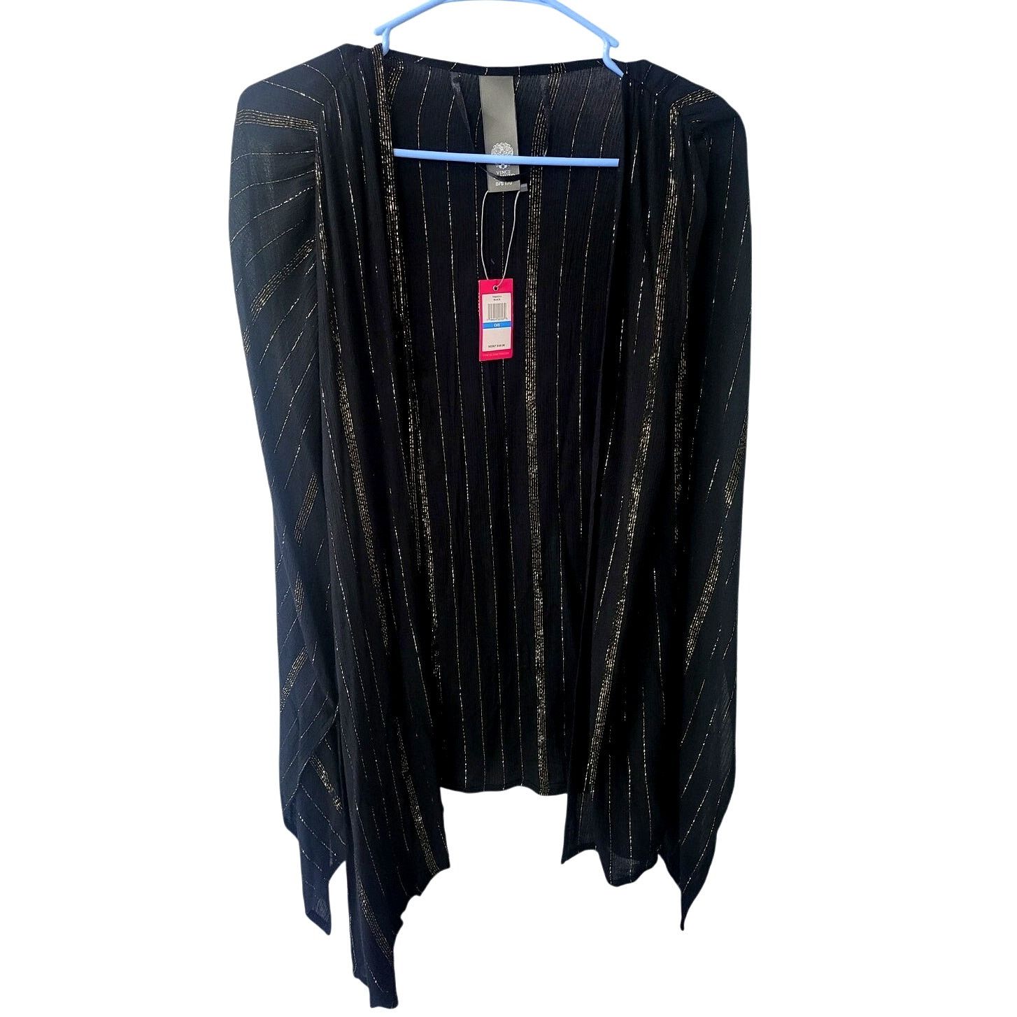 Vince Camuto Vince Camuto Sheer Black/Gold Stripes Gauze Kimono -One Size Size ONE SIZE - 1 Thumbnail