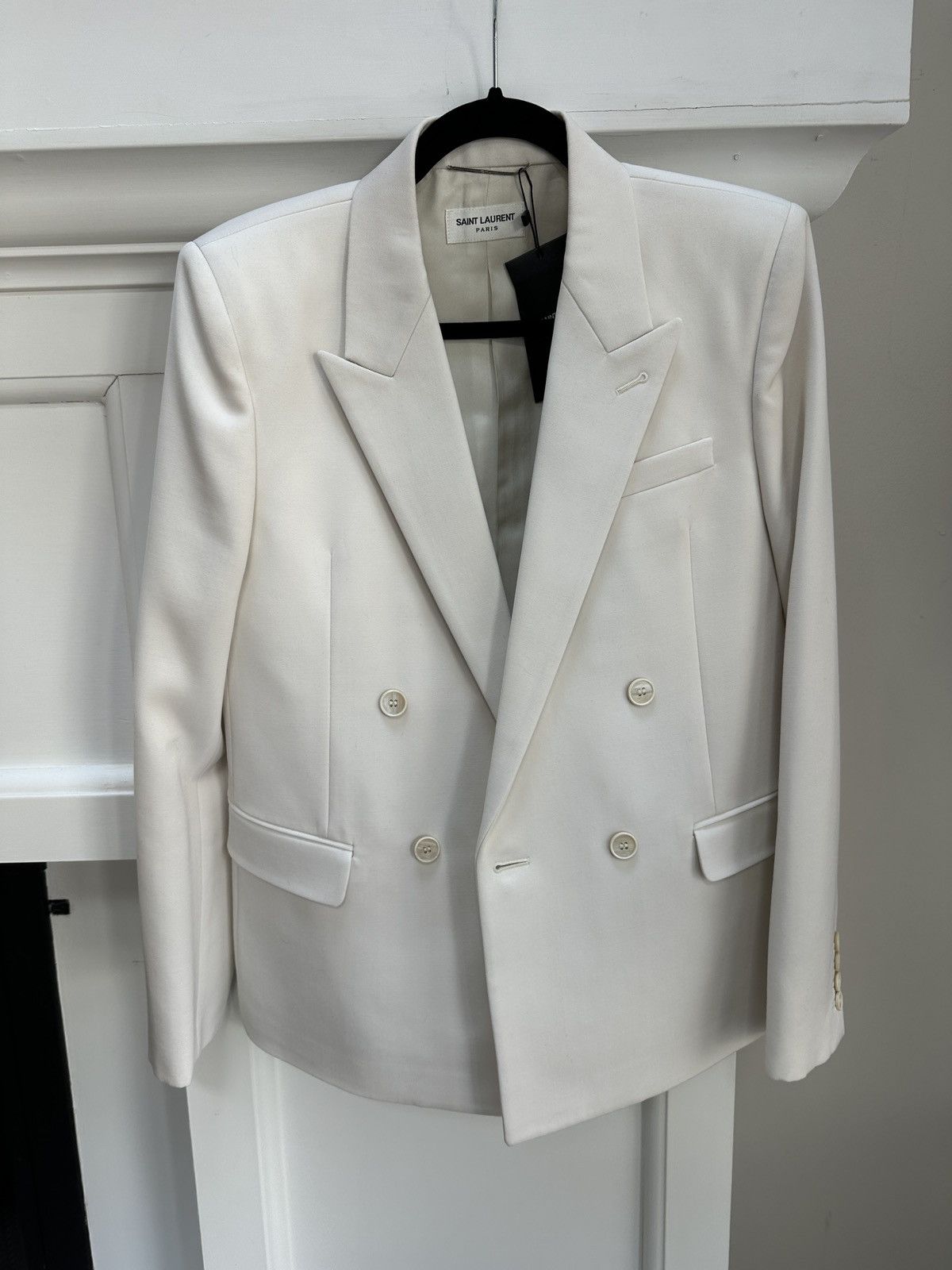 Saint Laurent Paris Ivory Double Breasted Suit Jacket Size 46R - 12 Thumbnail