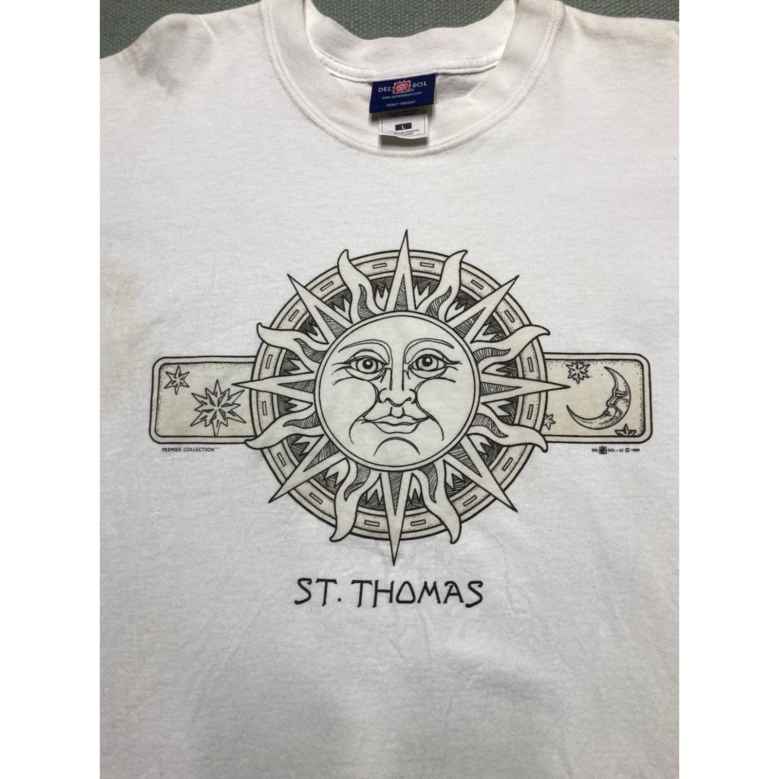 Vintage VINTAGE Beach T-Shirt Men L White 90s St Thomas Caribbean Stars Sun Moon Spirit Large Era 90s Mens Size US L / EU 52-54 / 3 - 2 Thumbnail
