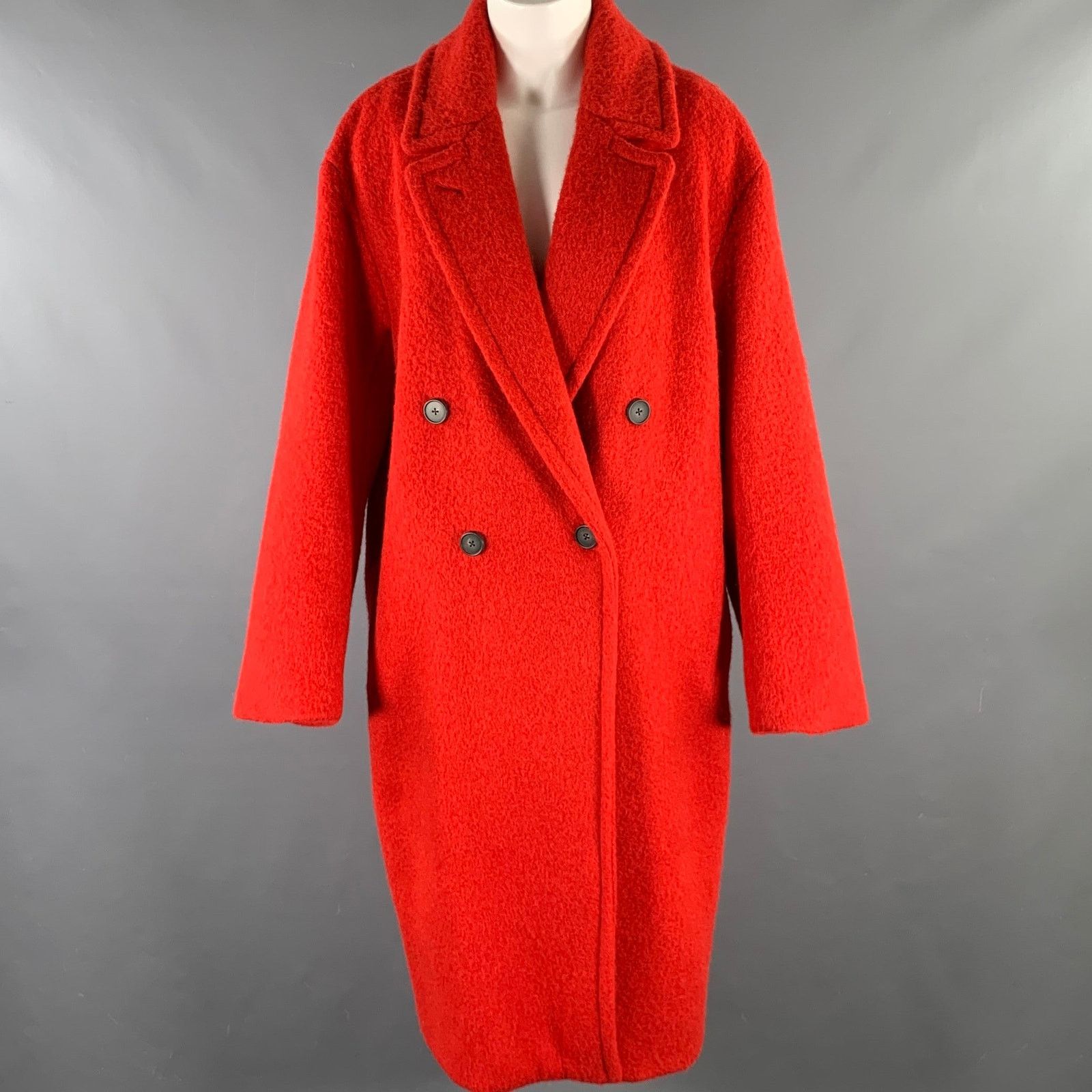 Vince VINCE Size L Red Alpaca Blend Textured Notch Lapel Coat Size L / US 10 / IT 46 - 1 Thumbnail