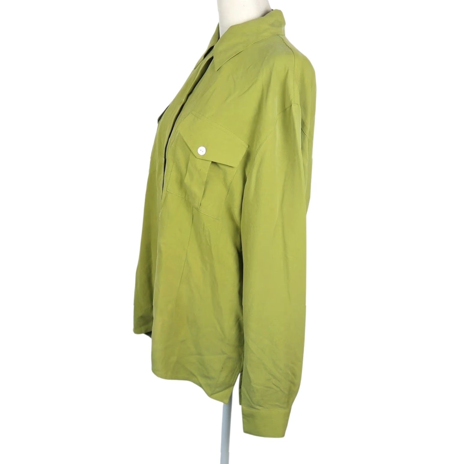 Vintage VINTAGE 90s Riva Silk Button-Down Blouse Top Womens L Green Chartreuse Silk Button-Down Blouse 90s Casual Workwear Womens Size L / US 10 / IT 46 - 3 Thumbnail