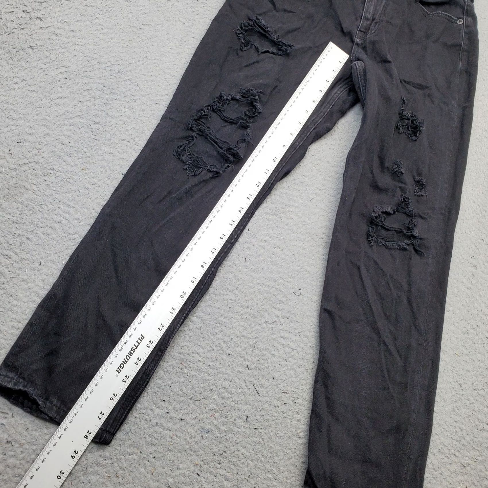 Vintage Aéropostale Mom Jeans Women's 6 Black Denim Distressed Comfort Fit Straight Leg Jeans Size 28" / US 6 / IT 42 - 3 Thumbnail