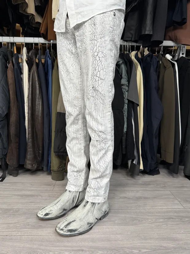 Just Cavalli 2000s Cavalli Earthquake Cracked White Print Pants Size US 30 / EU 46 - 3 Thumbnail
