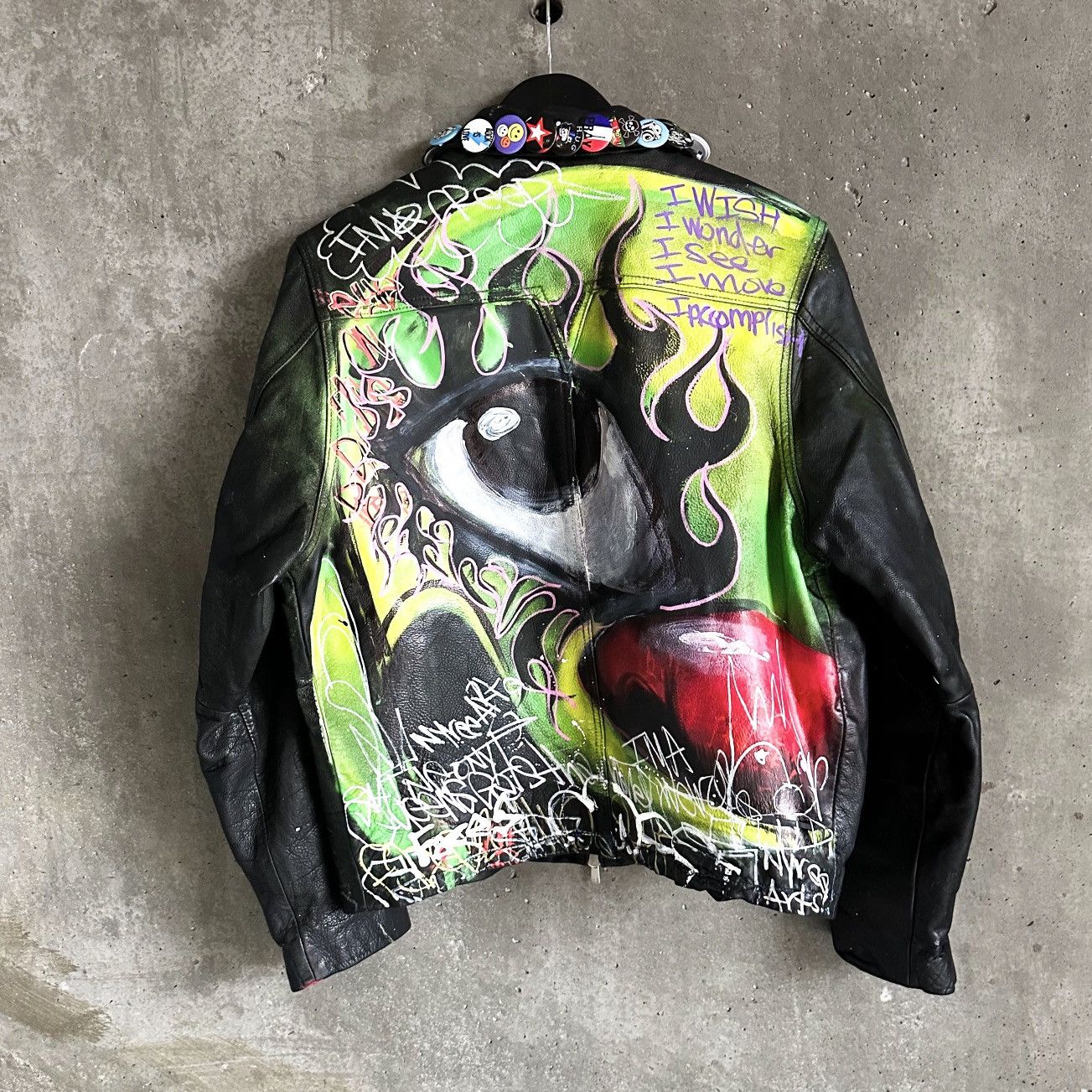 No Maintenance 1/1 Hand Painted Scribble Face Leather Jacket YVL opium Size US M / EU 48-50 / 2 - 1 Thumbnail