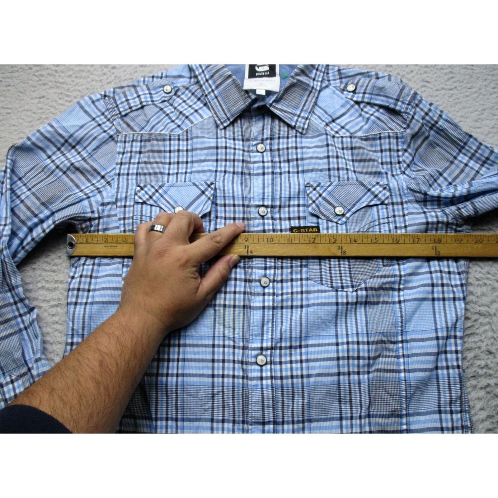 Vintage G-Star RAW Shirt Mens L Blue Plaid Long Sleeve Button Up Size US L / EU 52-54 / 3 - 7 Thumbnail