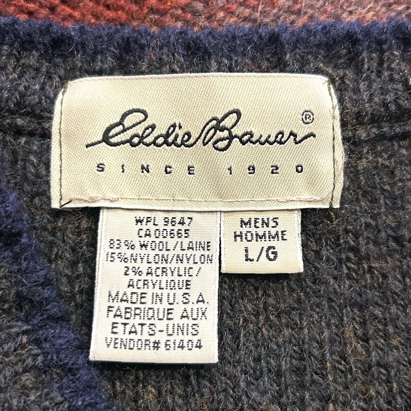 Eddie Bauer VINTAGE Eddie Bauer Sweater Mens L Wool Blend Green W/ Stripe Thick Knit USA Made Pullover Knit Long Sleeve V-Neck Mens Size US L / EU 52-54 / 3 - 5 Thumbnail