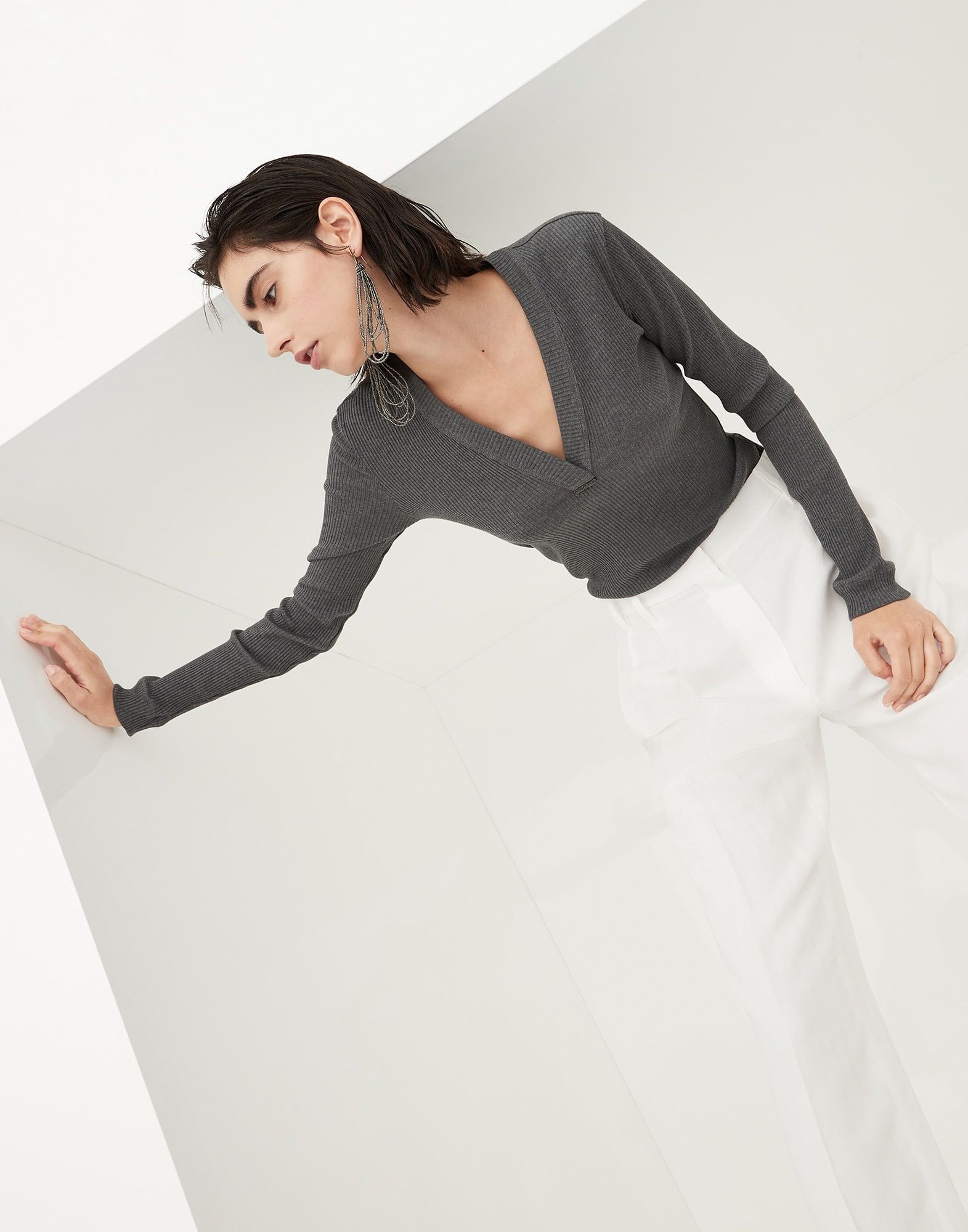 Brunello Cucinelli o1w1db10825 Blouse in Open Grey Size L / US 10 / IT 46 - 3 Thumbnail