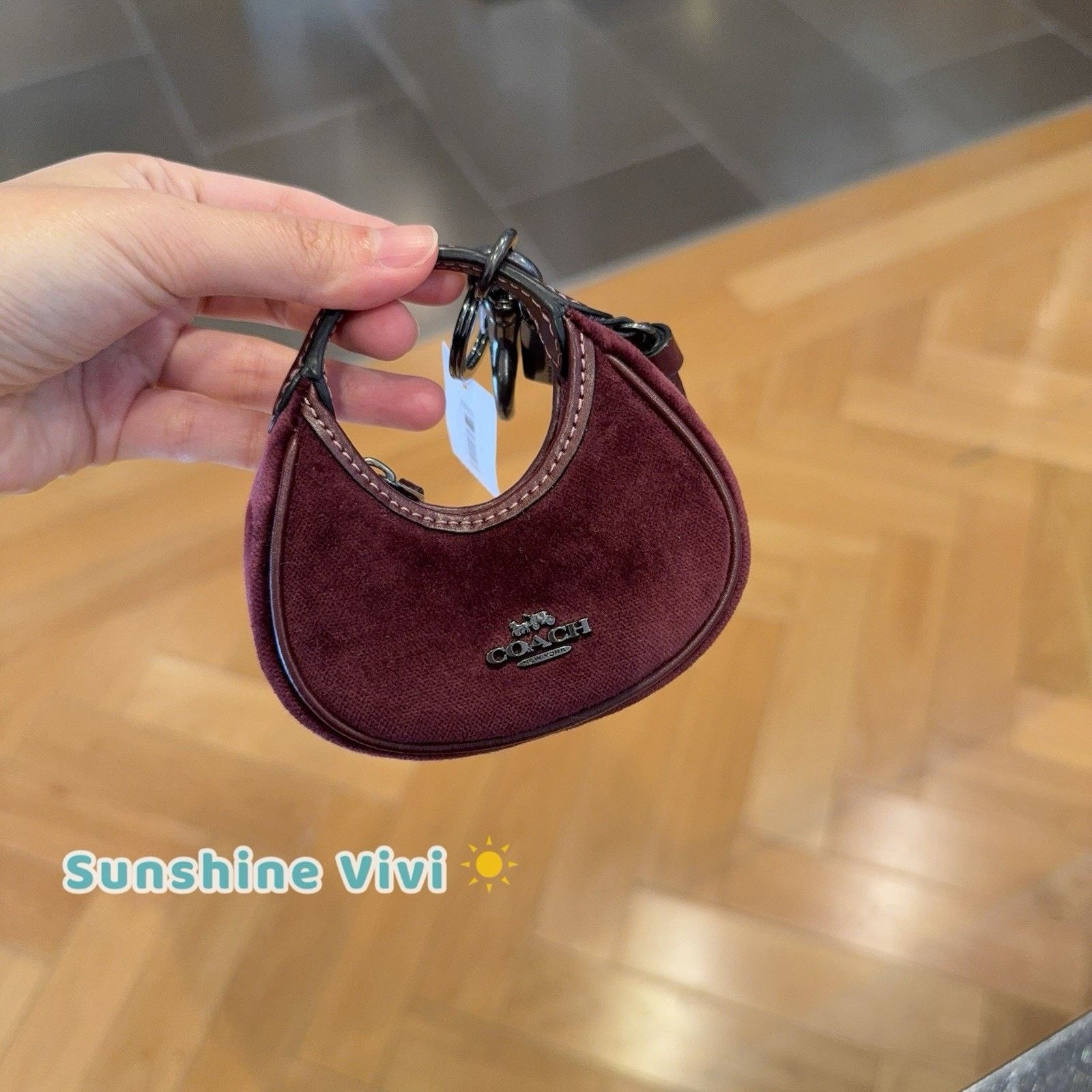 Coach NWT Coach Carmen Bag Charm Gunmetal/Burgundy Velvet CCF19 Size ONE SIZE - 1 Thumbnail