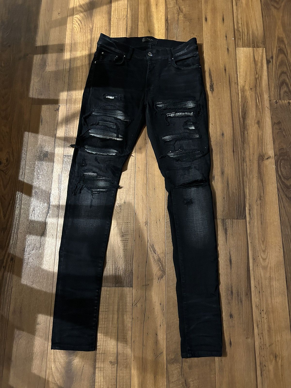 image of Amiri Plaid Thrasher Jeans in Black, Men's (Size 30)