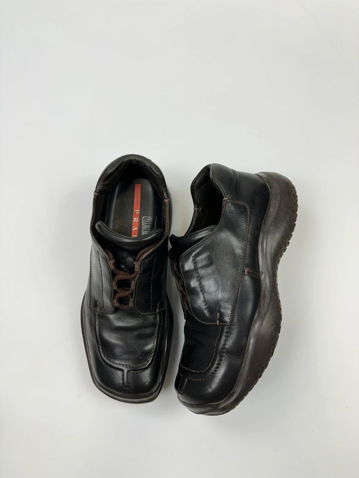 Prada Prada Sport FW1999 Black Leather Derby Vibram Puddle Sole Size US 9.5 / EU 42-43 - 2 Thumbnail
