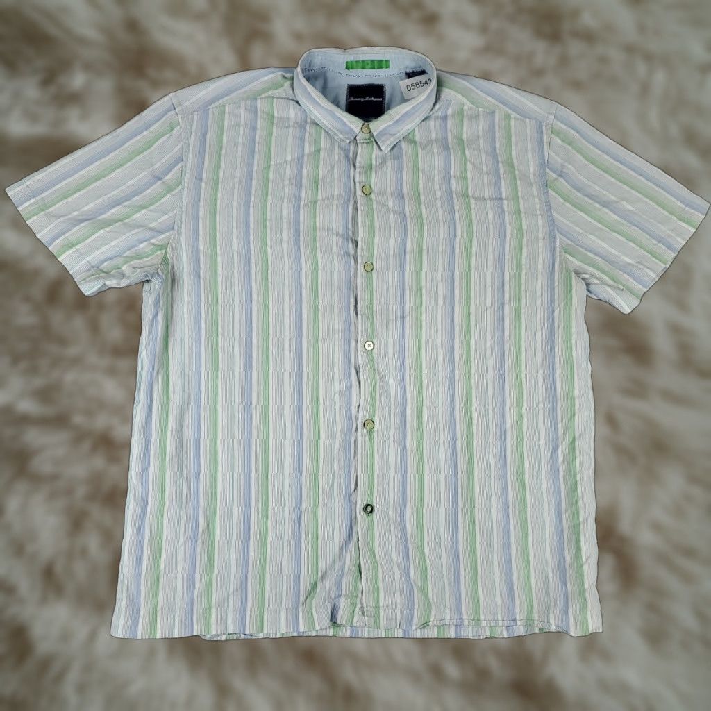 Tommy Bahama Tommy Bahama Button-Up Shirt Mens XL Blue Green Striped Cotton Short Sleeve Tropical Size US XL / EU 56 / 4 - 1 Thumbnail