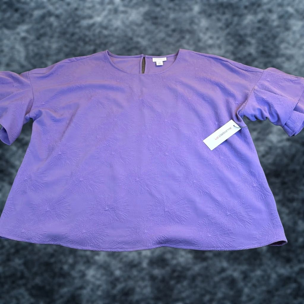 Liz Claiborne VINTAGE Liz Claiborne Purple Textured Flare Sleeve Top Womens XXL 2XL NWT Size XXL / US 16-18 / IT 52-54 - 1 Thumbnail