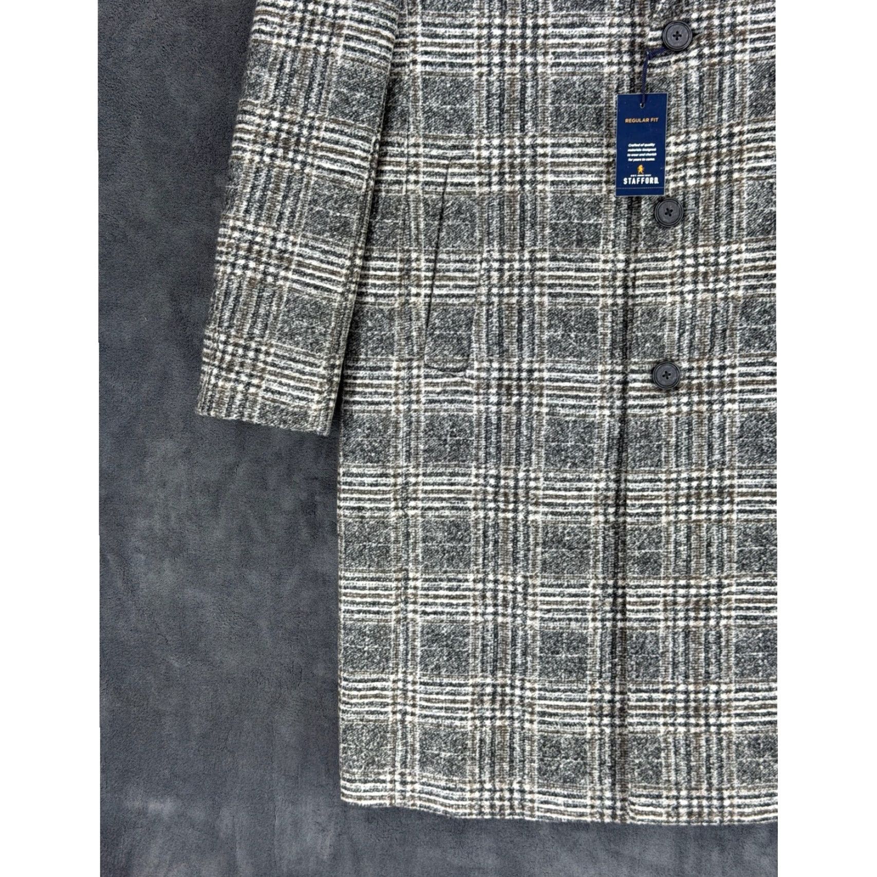 Stafford Stafford Topcoat Plaid Wool Blend 3-Button Overcoat Multicolor Black Tan Regular M Mens NWT Size US M / EU 48-50 / 2 - 3 Thumbnail