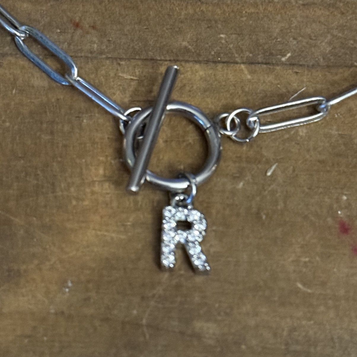 Other Silver tone paper clip link pave initial R toggle necklace Size ONE SIZE - 3 Thumbnail