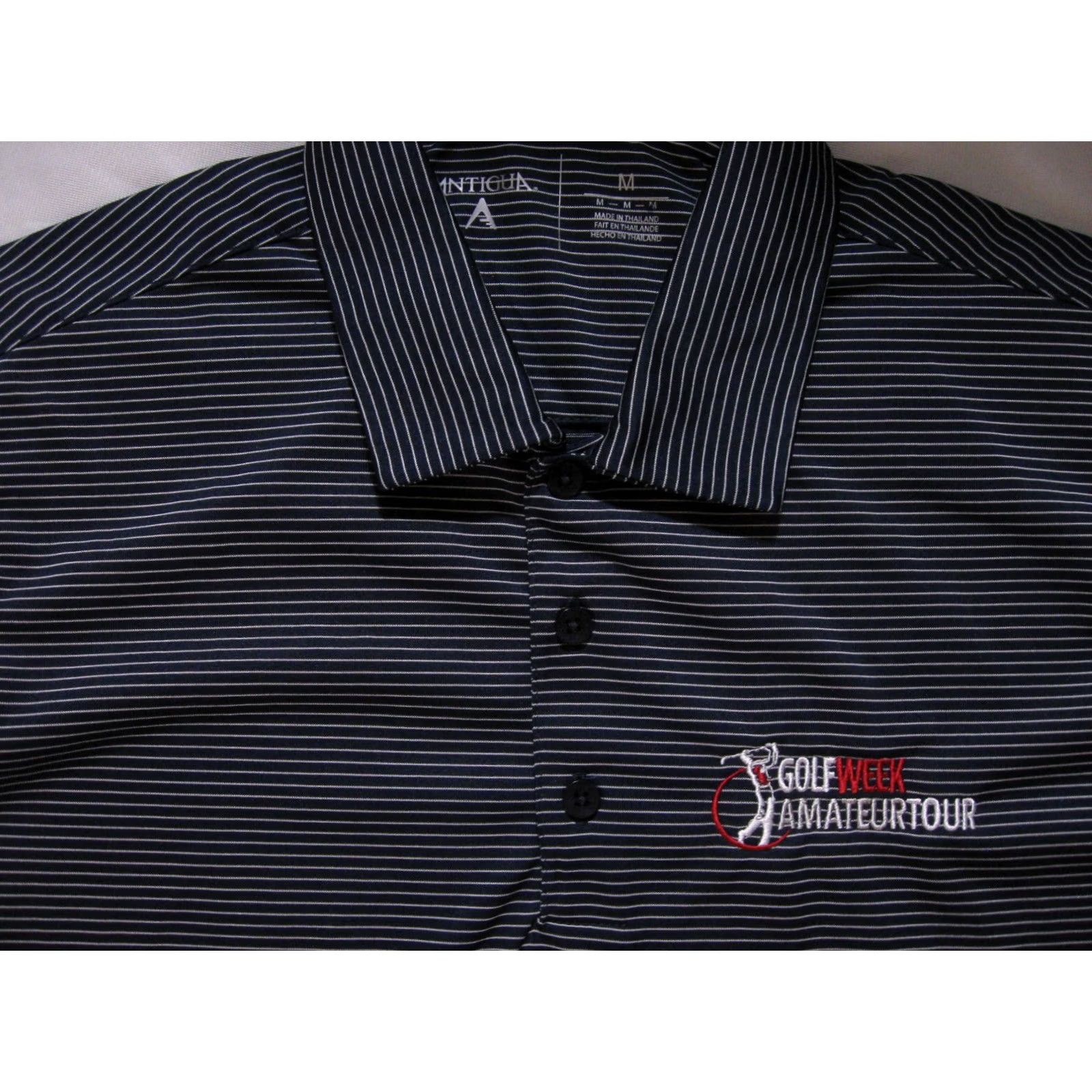Vintage Antigua Golf Week Amateur Tour Polo Shirt Men's M Navy Blue Polo Mens Regular Short Sleeve Polyester Blended Easy Care Embroidered Shirt Golf Theme Size US M / EU 48-50 / 2 - 3 Thumbnail