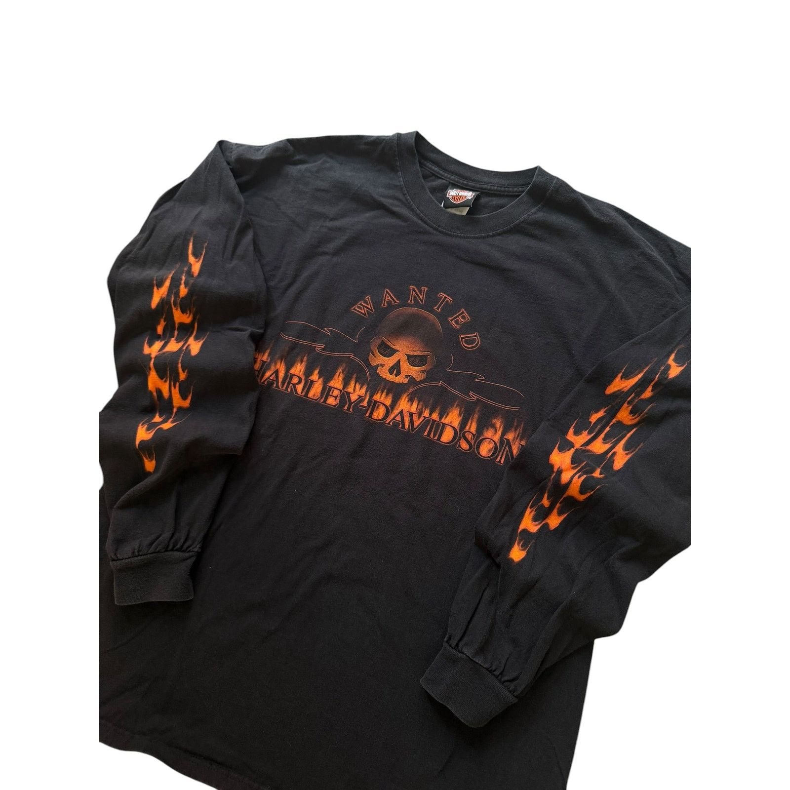 Harley Davidson Vintage Harley Davidson Wanted Skull Flames Long Sleeve Size US XXL / EU 58 / 5 - 2 Thumbnail