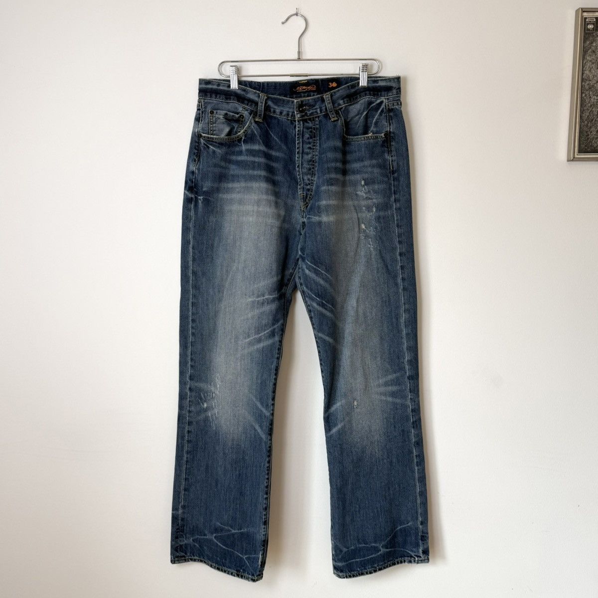 Ed Hardy Vtg 2000s Ed Hardy Faded Distressed Script Baggy Jeans Y2K Size US 36 / EU 52 - 5 Thumbnail