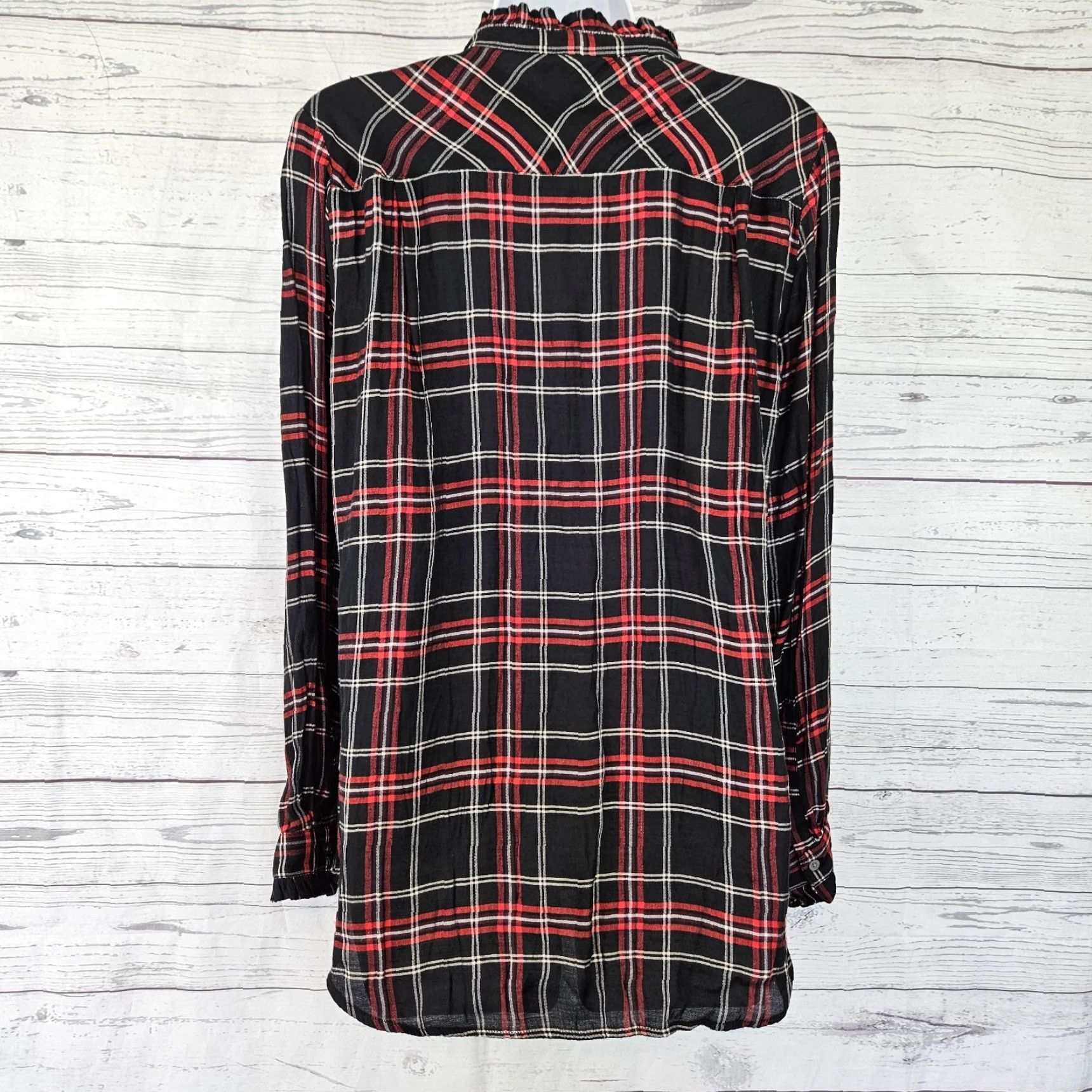Loft LOFT Ann Taylor Womens Button-Up Shirt Plaid Red Black Rayon S Small - Classic Casual Long Sleeve Button Front Womens Size S / US 4 / IT 40 - 3 Thumbnail