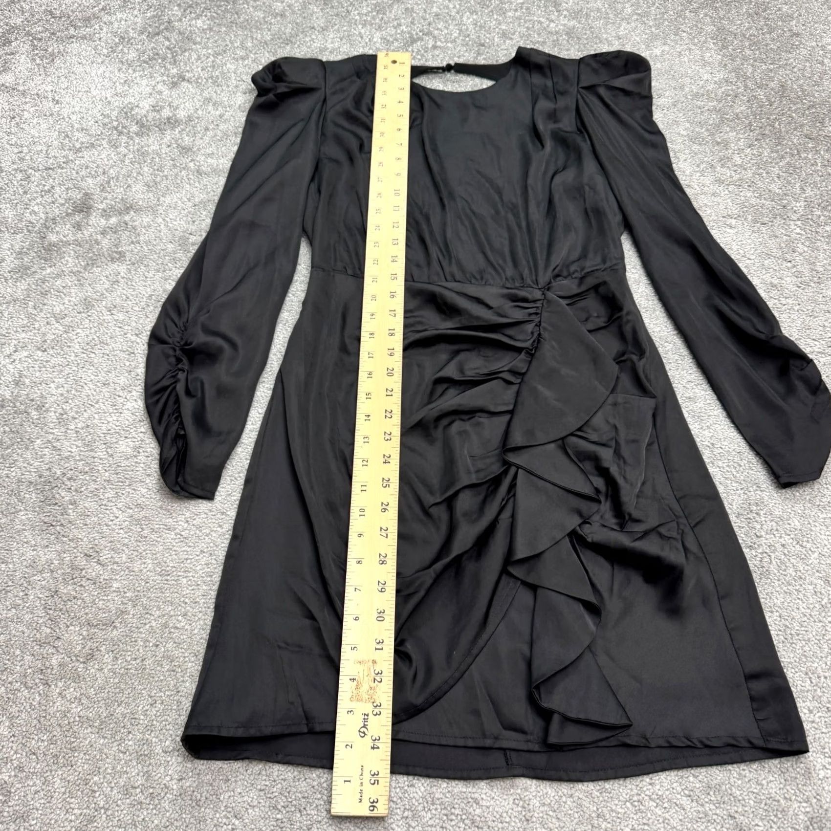 ASTR The Label ASTR The Label Mini Dress Puff Sleeve Ruffle Cut Out Backless Black Satin Women M Dress Size M / US 6-8 / IT 42-44 - 7 Thumbnail