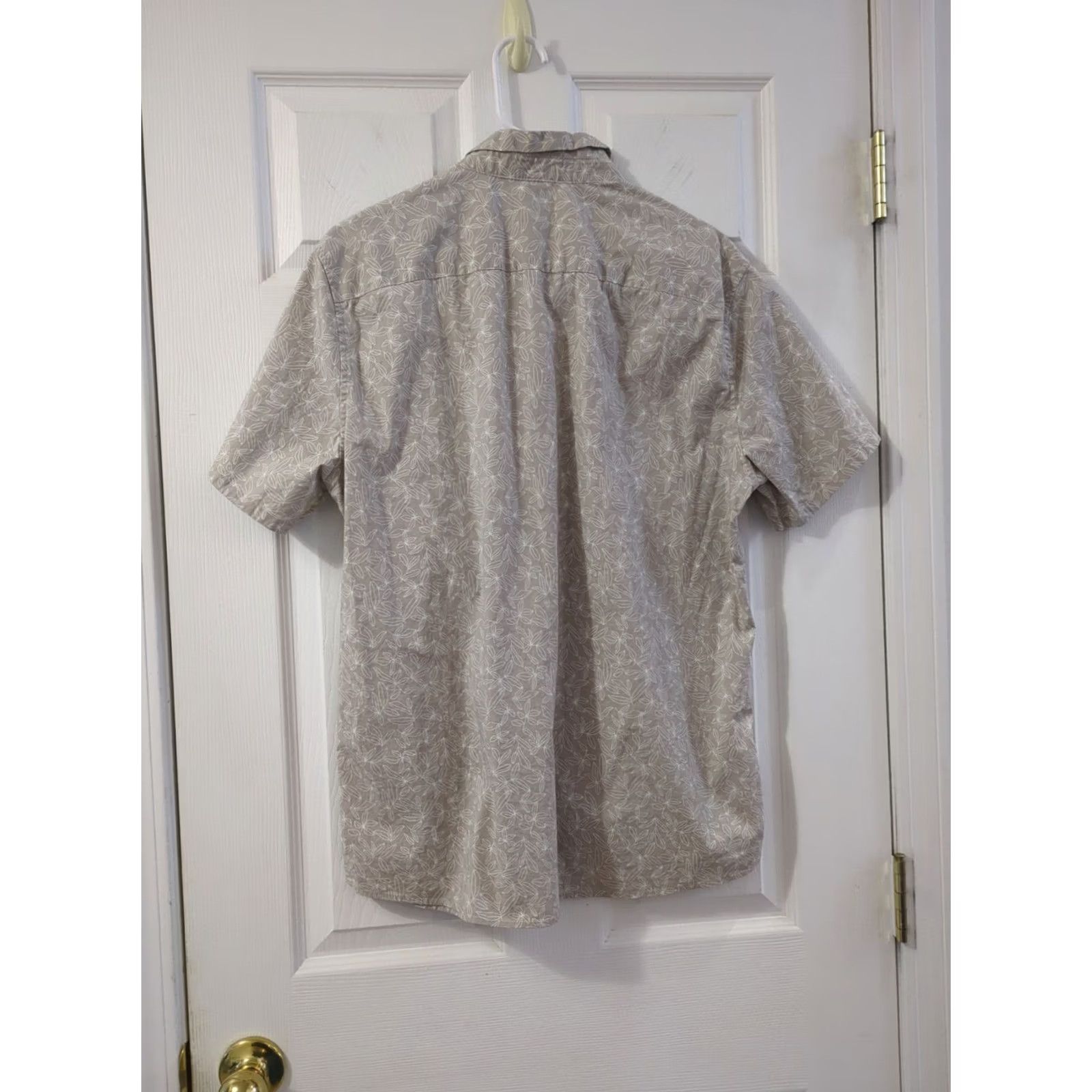 Vintage Artefact Mens L Shirt Button Front Short Sleeve Tan Print Slim Fit Cotton Size US L / EU 52-54 / 3 - 4 Thumbnail