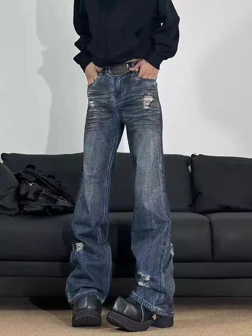VIBE Retro high street hip hop ripped Y2K micro flare jeans Size US 30 / EU 46 - 1 Thumbnail