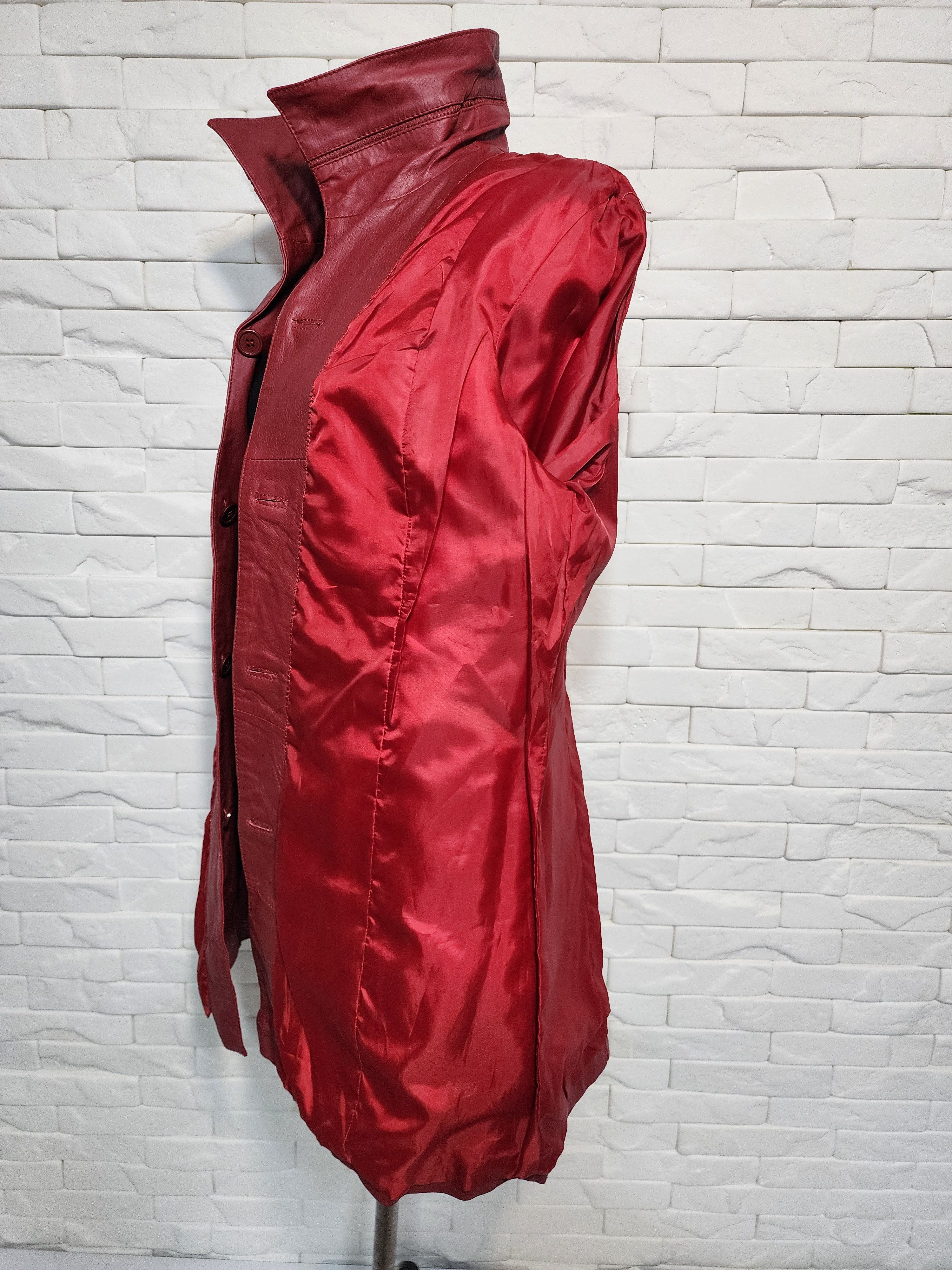 Designer Long Red Leather Jacket: Size XL / US 12-14 / IT 48-50 - 10 Thumbnail