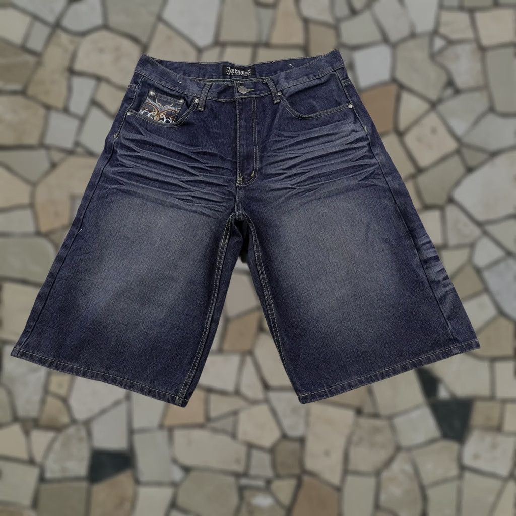 Vintage VINTAGE Chams Shorts Mens 34 Blue Denim Jean Jorts Baggy Loose Embroidered Y K Size US 34 / EU 50 - 1 Thumbnail