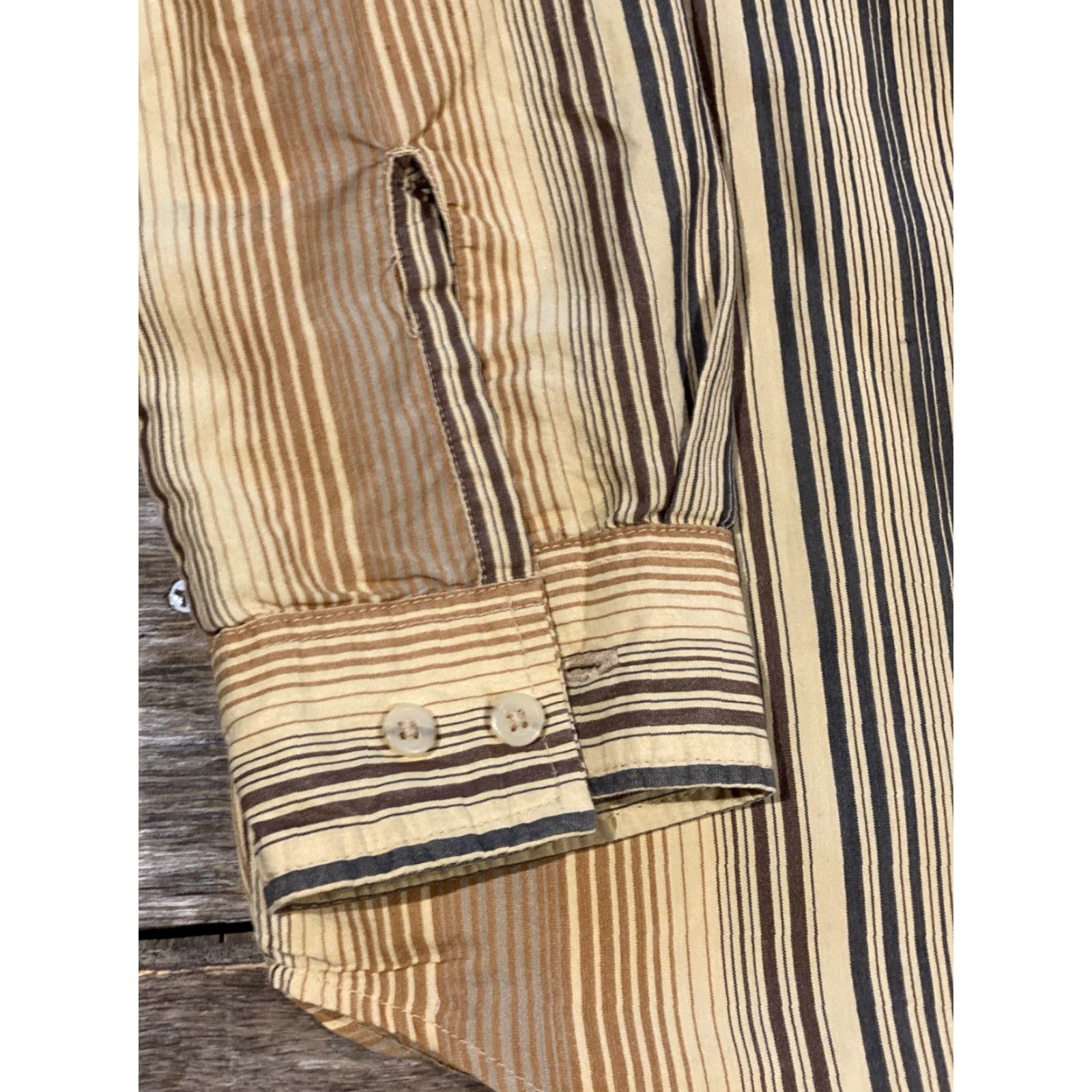 Prana prAna Button Front Shirt Striped Long Sleeve Cotton Men's M Brown Striped M Athletic Regular Button-Up Collared Shirt Mens Size US M / EU 48-50 / 2 - 4 Thumbnail
