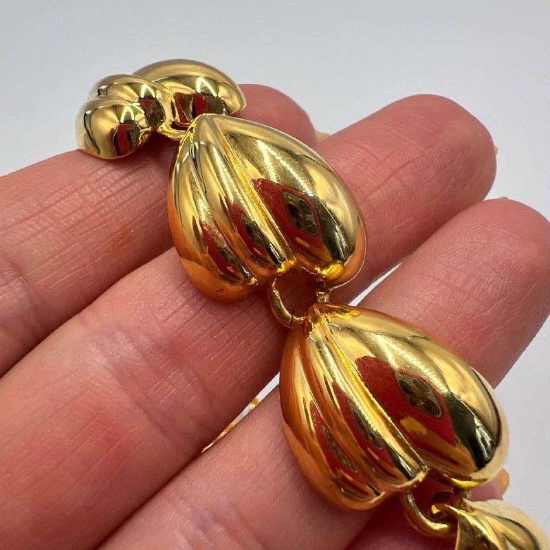Vintage Vintage Gold Plated Puffy Heart Link Bracelet 19cm | Size ONE SIZE - 2 Thumbnail