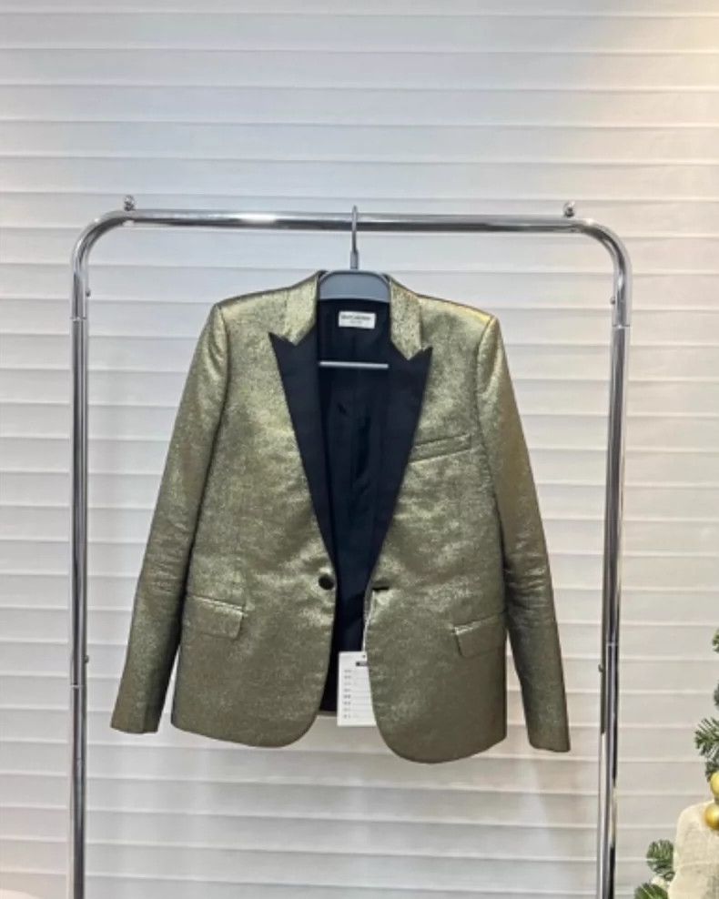 Saint Laurent Paris Saint Laurent Paris Gold Silk blazer Nextarrow-2505 Size XS / US 0-2 / IT 36-38 - 4 Thumbnail