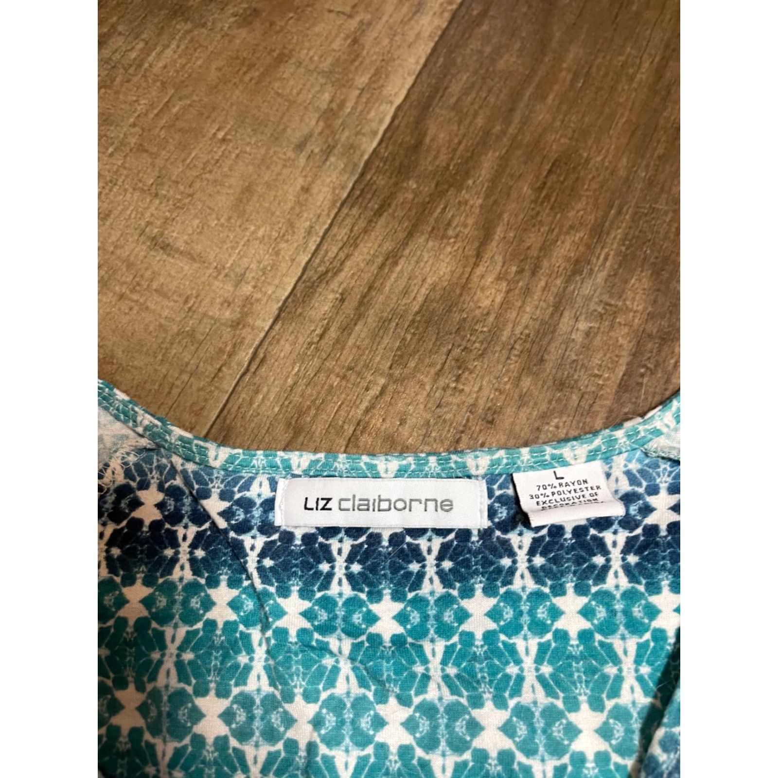 Liz Claiborne Liz Claiborne Blouse Womens Large L Top Blue Short Sleeve Size L / US 10 / IT 46 - 4 Thumbnail
