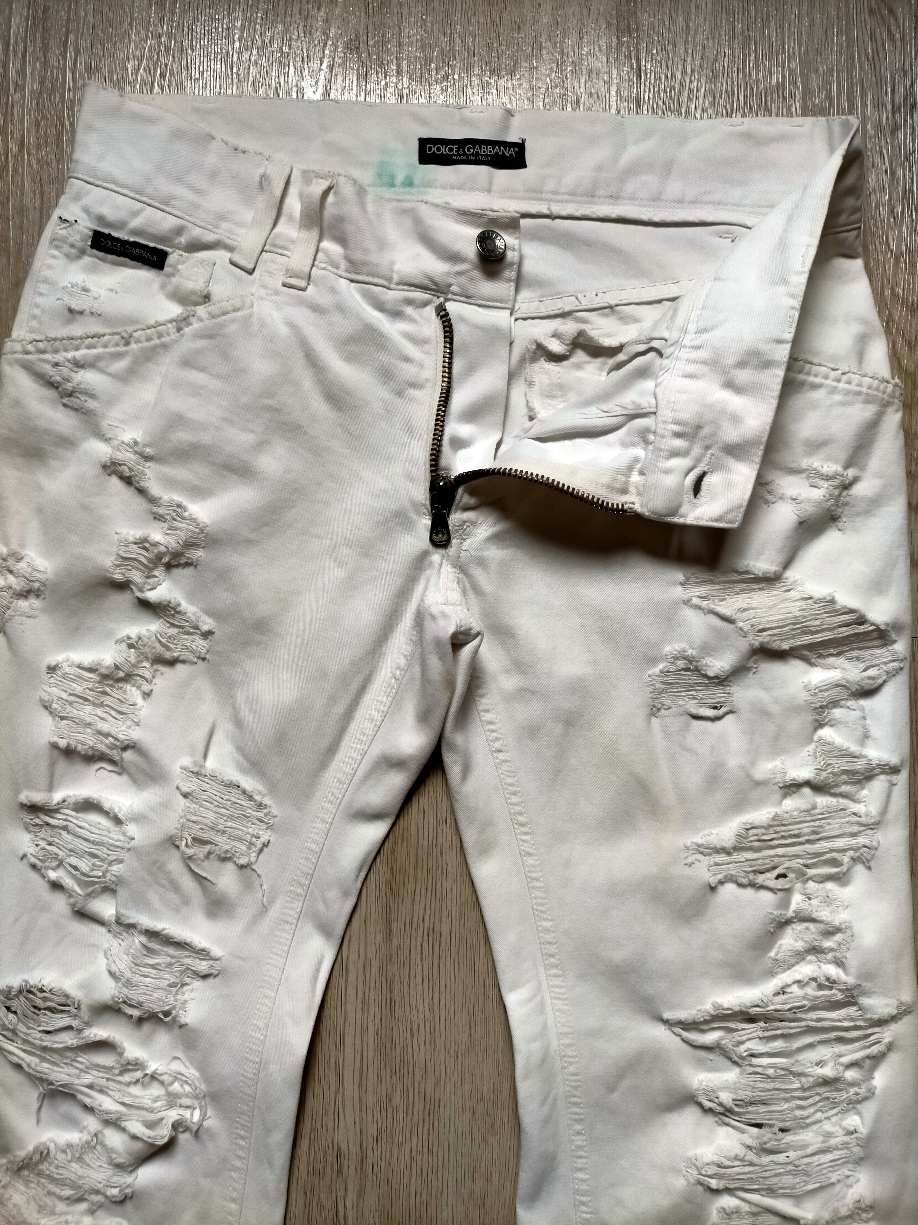 Dolce & Gabbana Dolce&Gabbana White Ripped Jeans 2005 Zipped Denim Size US 34 / EU 50 - 7 Thumbnail