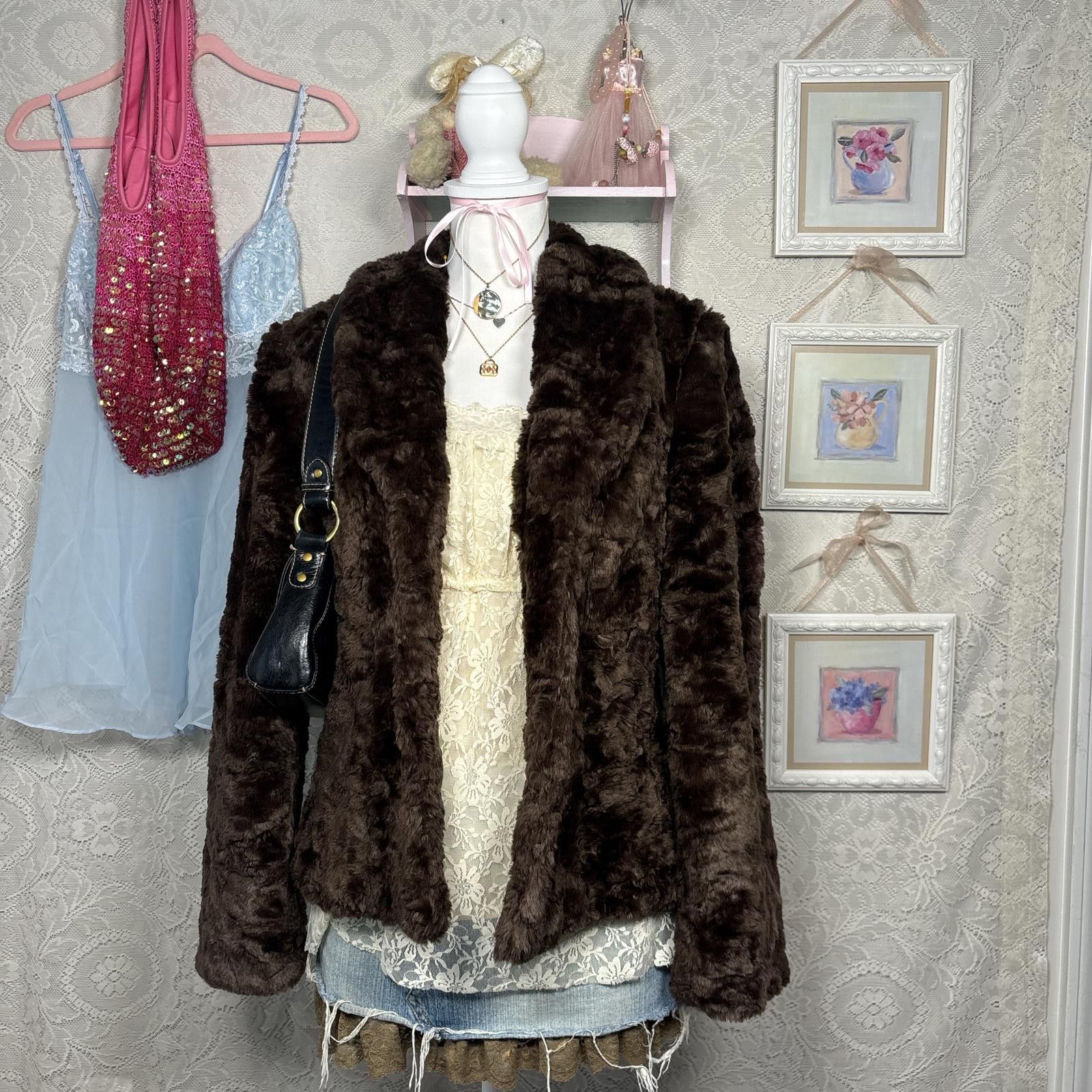 Style & Co vintage faux fur brown cozy jacket Size M / US 6-8 / IT 42-44 - 1 Thumbnail
