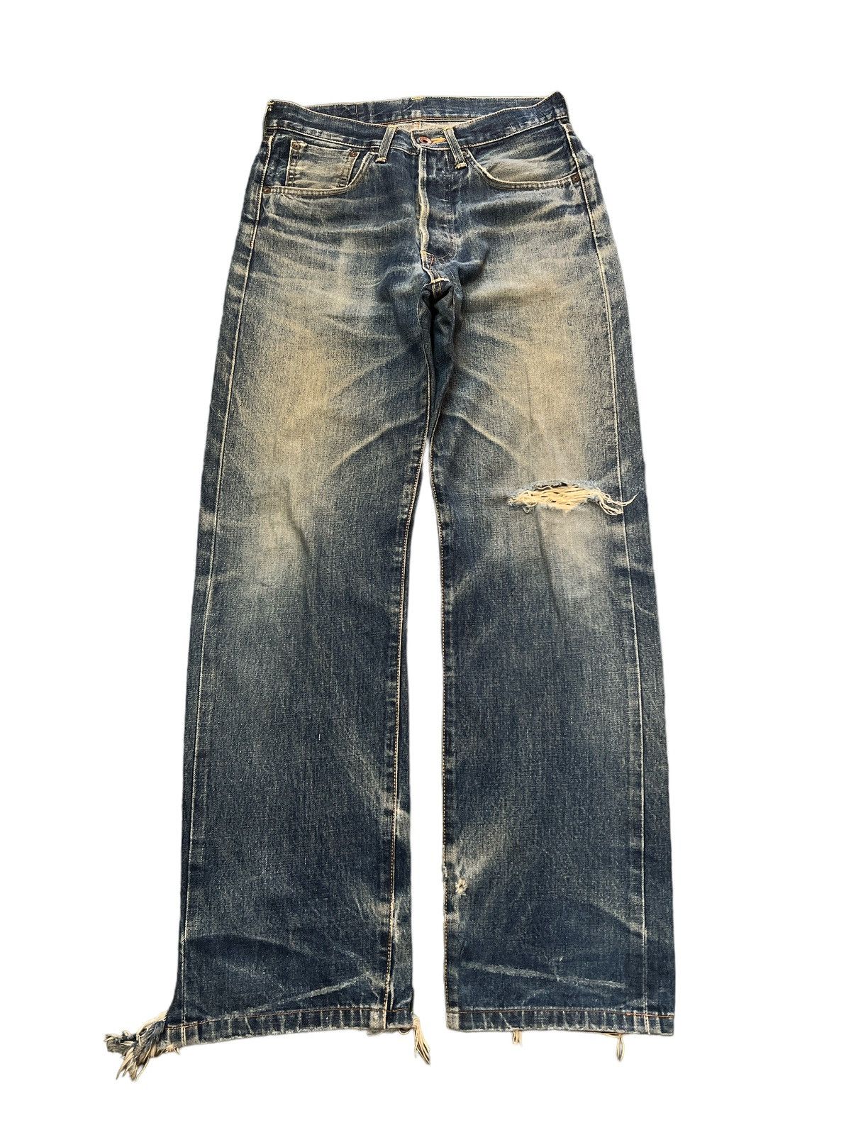 Designer × Japanese Brand × Vintage THRASHED💥EDWIN 505x DISTRESSED DENIM PANT Size US 29 - 1 Thumbnail