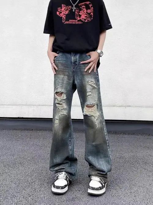Jean High street wasteland style ripped tie-dye baggy jeans Size US 30 / EU 46 - 1 Thumbnail