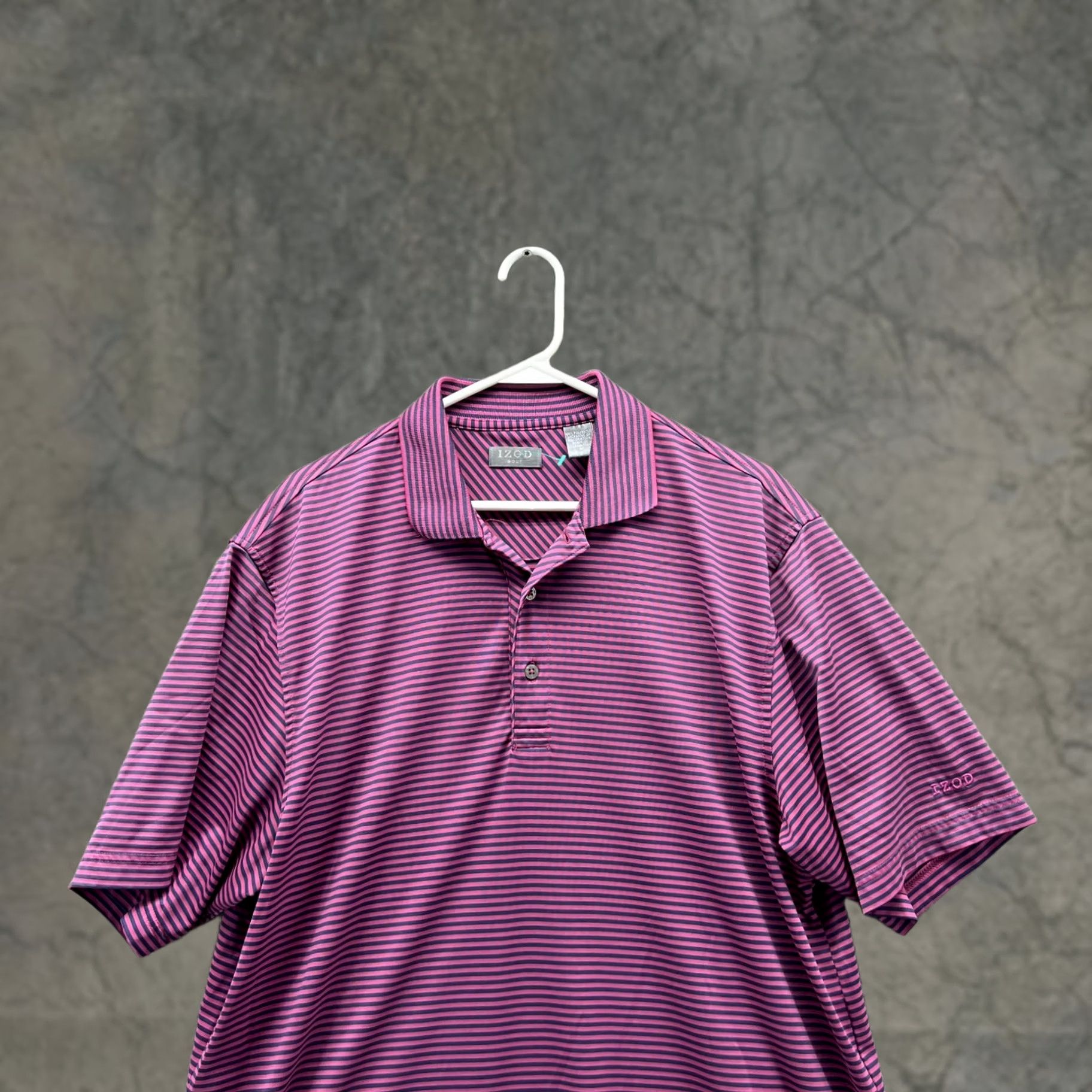 Izod Izod Polo Shirt Men Large Adult Purple Blue Striped Golf Casual Preppy Button Collar Short Sleeve Size US L / EU 52-54 / 3 - 1 Thumbnail