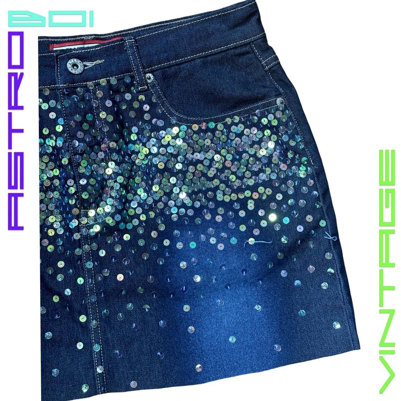 Other VINTAGE Y2K VANILLA STAR JEANS SEQUIN BLUE DENIM SKIRT _ 28" Size 28" / US 6 / IT 42 - 3 Thumbnail
