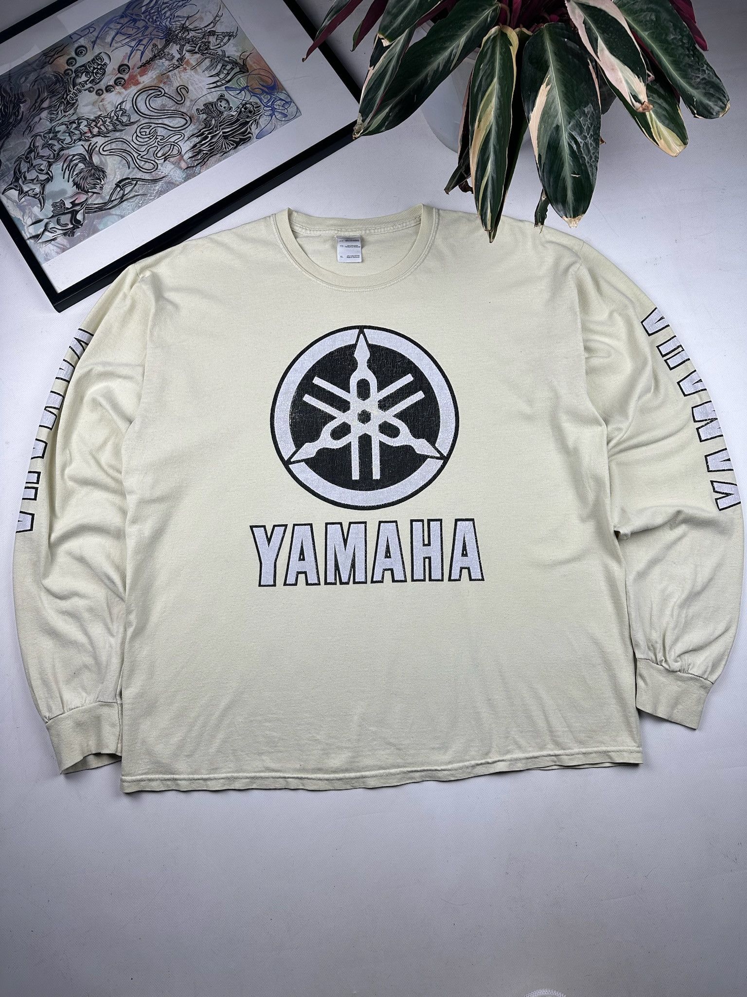 Vintage Yamaha Spell Out Long Sleeve T-Shirt Blue