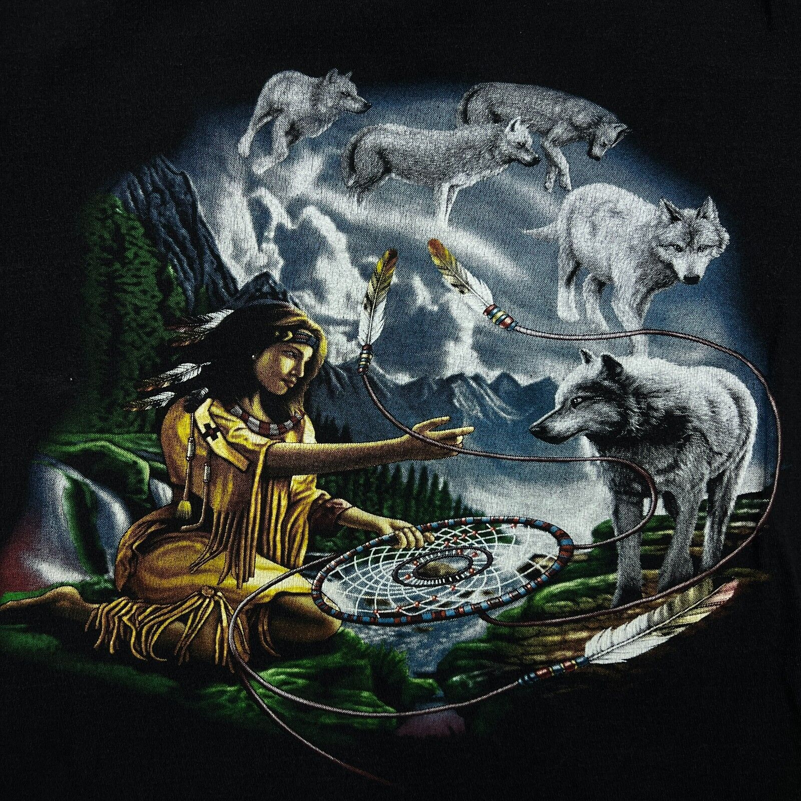 Native × Vintage Native Dreamcatcher T Shirt Small Wolves Double Sided Tee Size US S / EU 44-46 / 1 - 2 Thumbnail