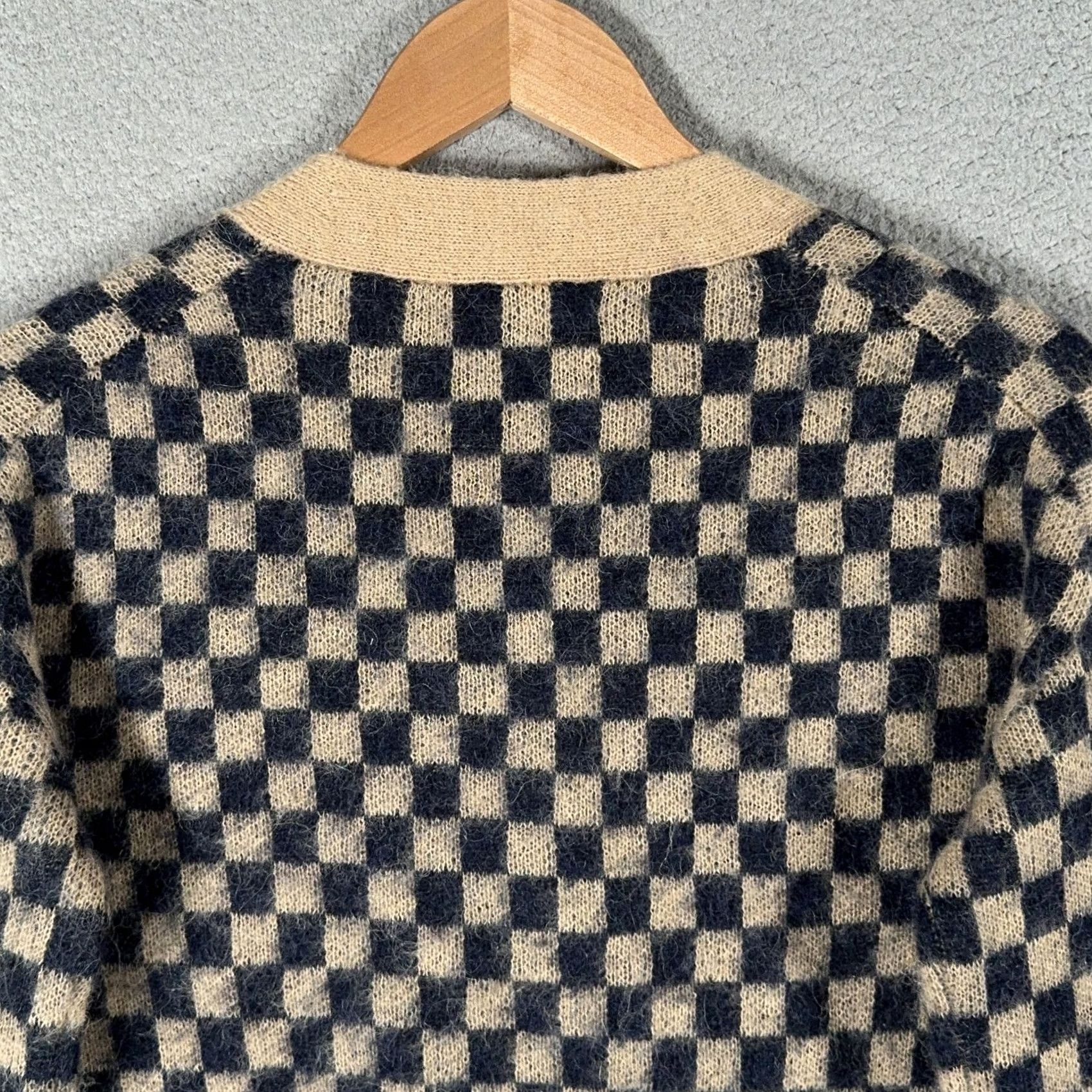 J.Crew J.Crew Cardigan Womens XXS Checkered V-Neck Raglan Knit Wool Alpaca Brushed Yarn Button Front Sweater Brown Navy Tan Pattern Size XXS / US 00 / IT 34 - 4 Thumbnail