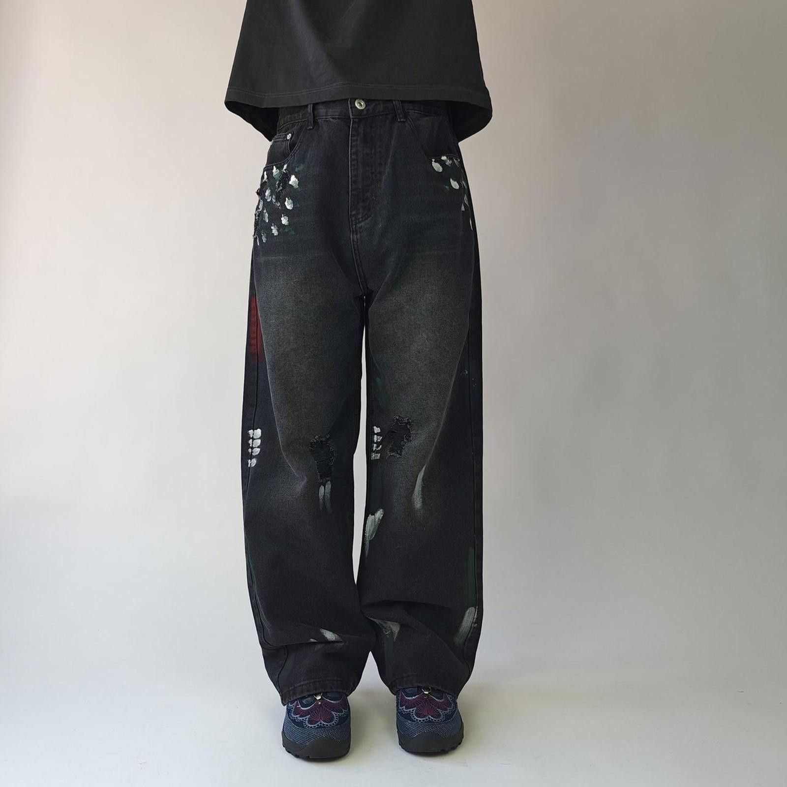 Other Black Paint Distressed Wide Leg Denim Size US 32 / EU 48 - 1 Thumbnail