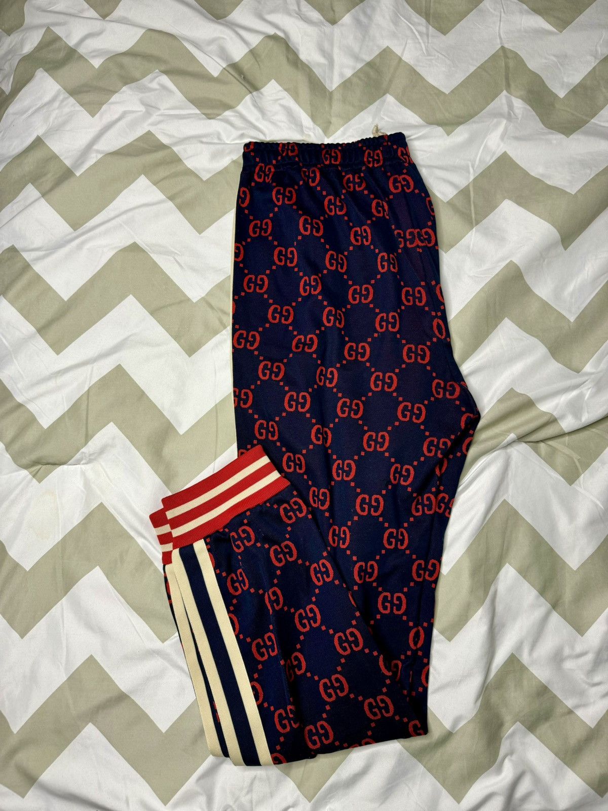 image of Gucci Gg Jacquard Jogging Pant in Blue/Ivory GG Jacquard, Men's (Size 36)